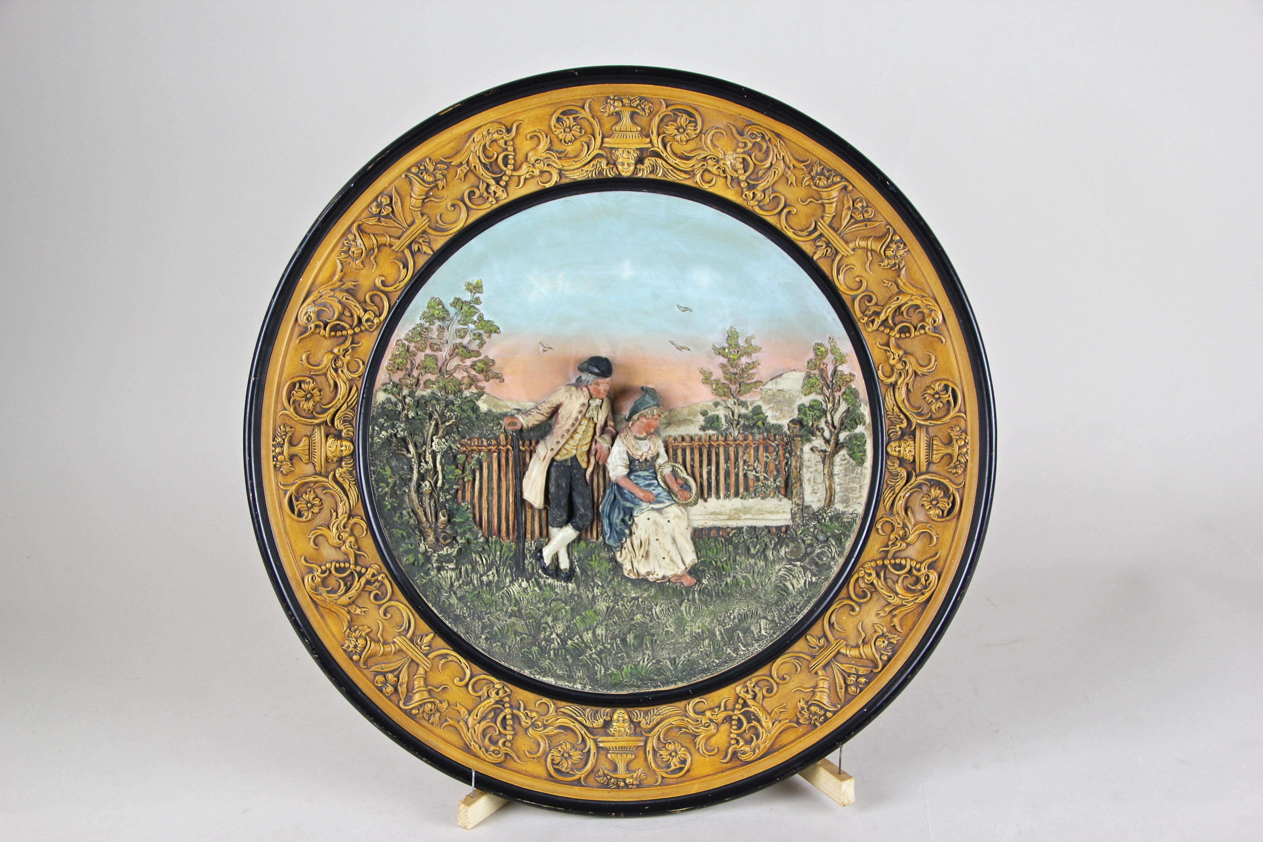 Large Majolica wall plate by the famous company of Johann Maresch from circa 1880. This isn´t just a normal wall plate, this kind of majolica plate was made with highest attention to details but more than this, it comes with a fantastic 3D effect.
