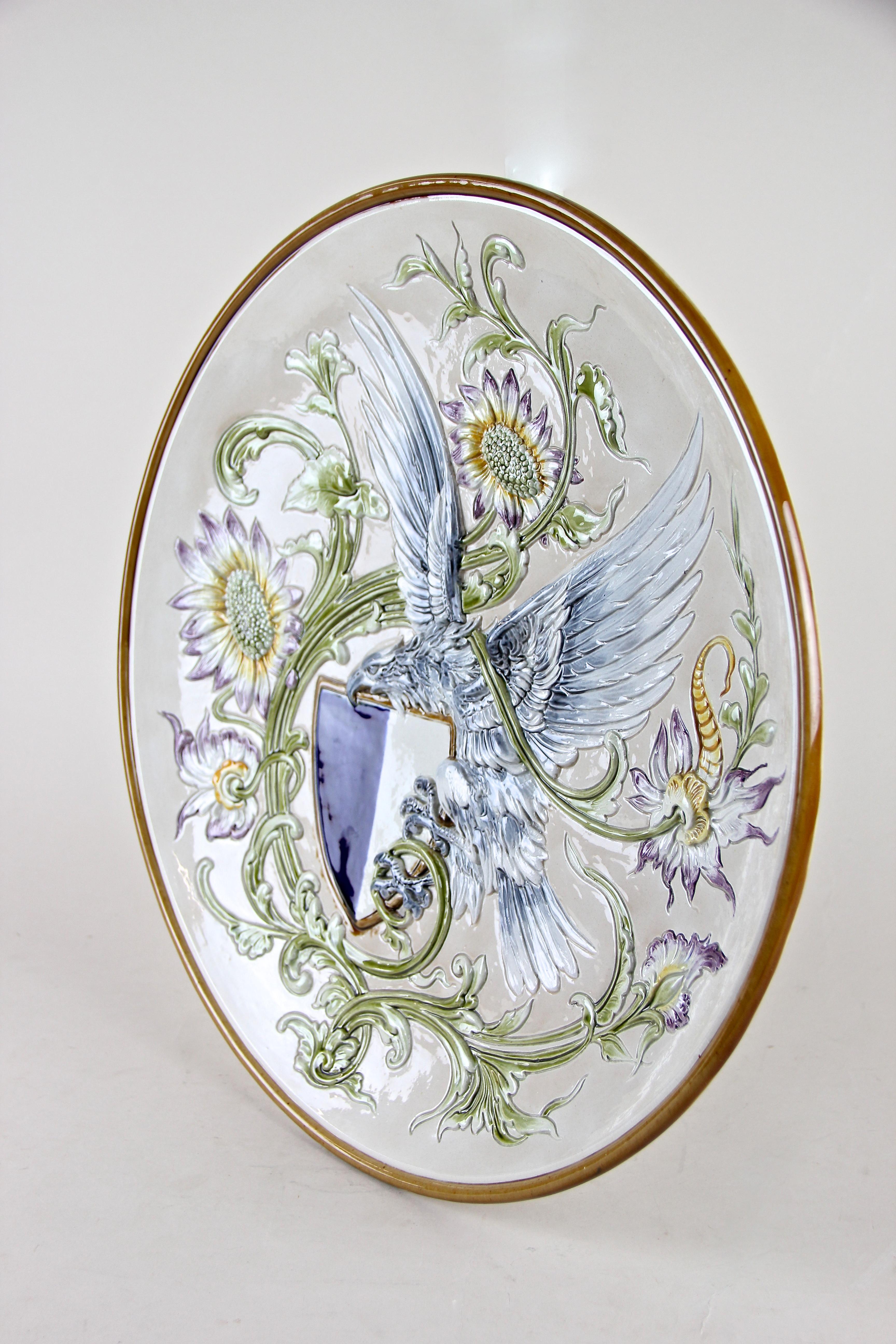 Majolica Wall Plate by Wilhelm Schiller and Son, Bohemia, circa 1890