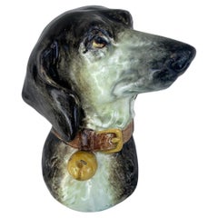 Antique Majolica Wall Pocket Dog Delphin Massier, circa 1890
