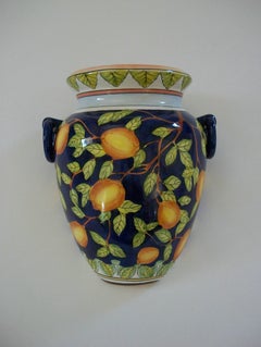 Pochette murale/planteuse en majolique - Peint à la main avec des citrons - Italie - Circa 1990's