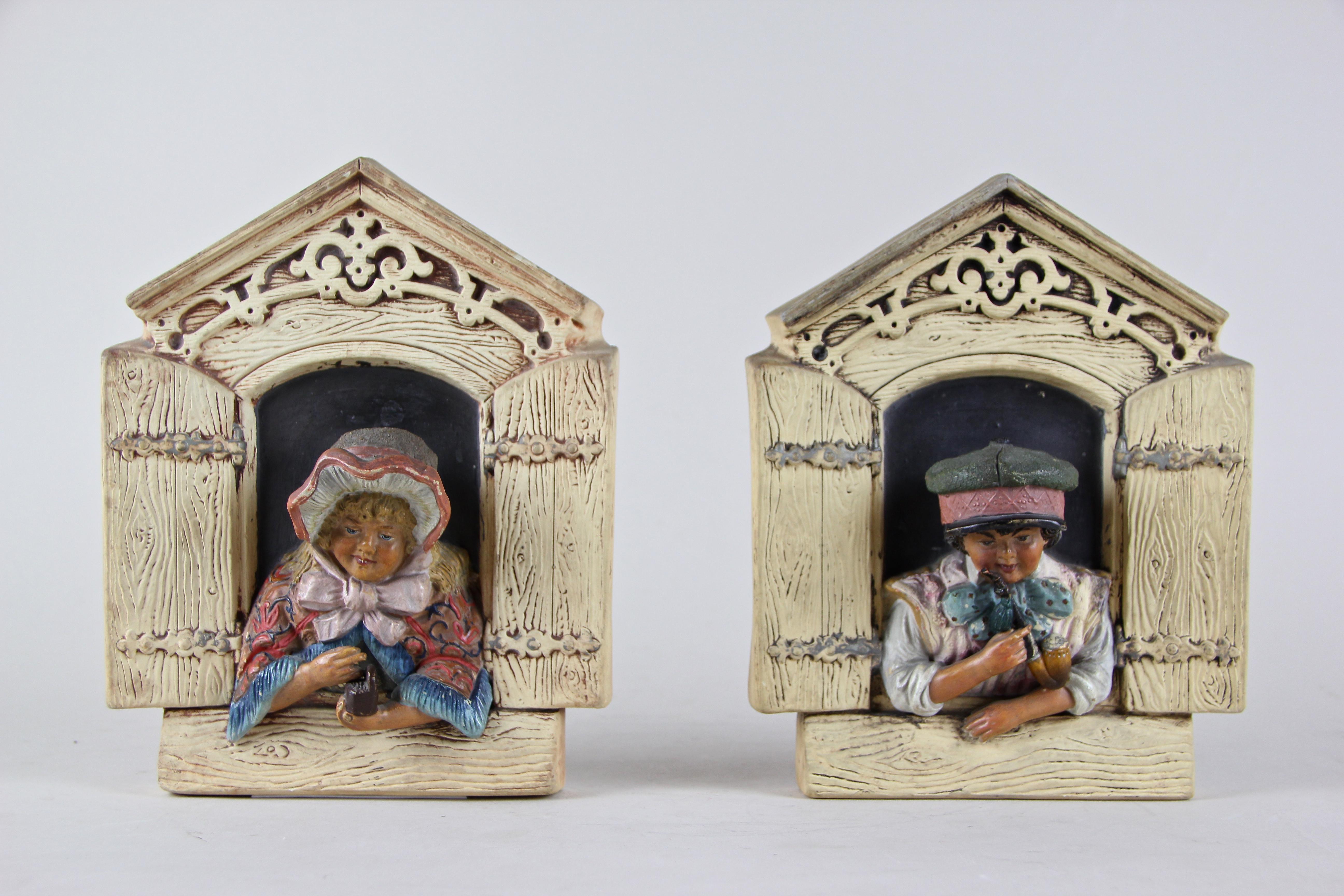 Lovely set of Majolica wall sculptures by Johann Maresch. Out of Bohemia circa 1895 we present to you this two 