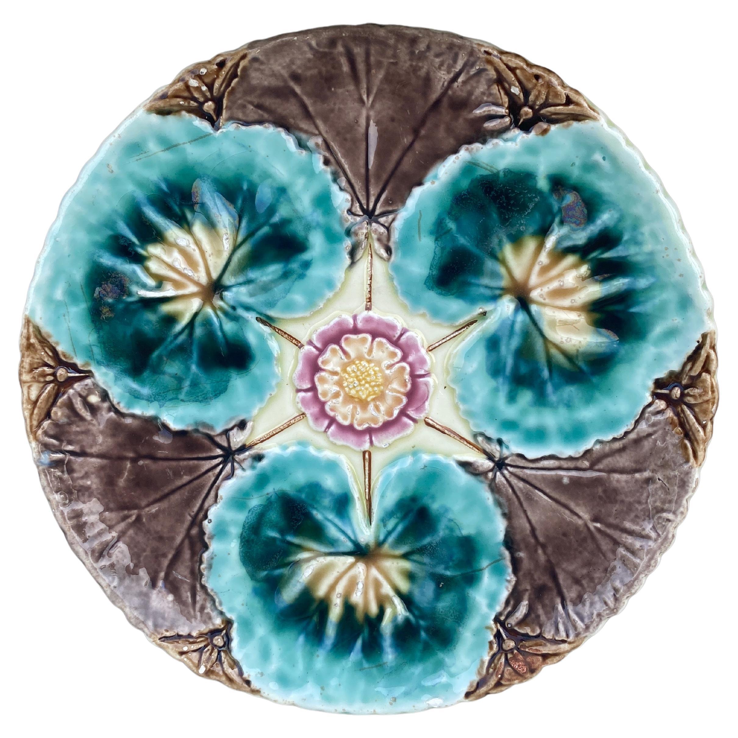 Majolica Water Lily Plate Josef Steidl Znaim, circa 1890 For Sale