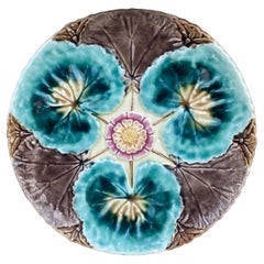 Antique Majolica Water Lily Plate Josef Steidl Znaim, circa 1890