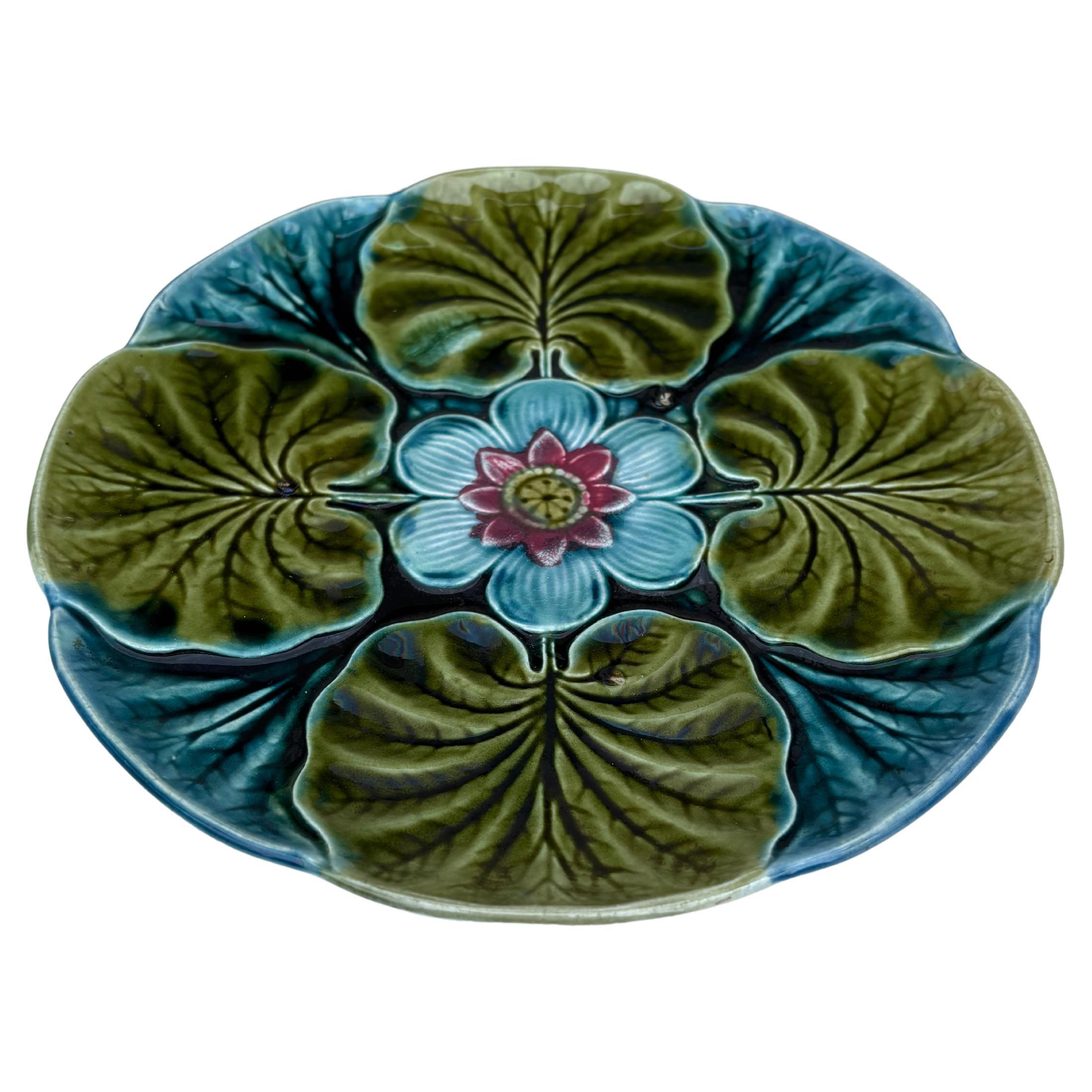Majolica water lily pond plate Wasmuel, circa 1890.
 