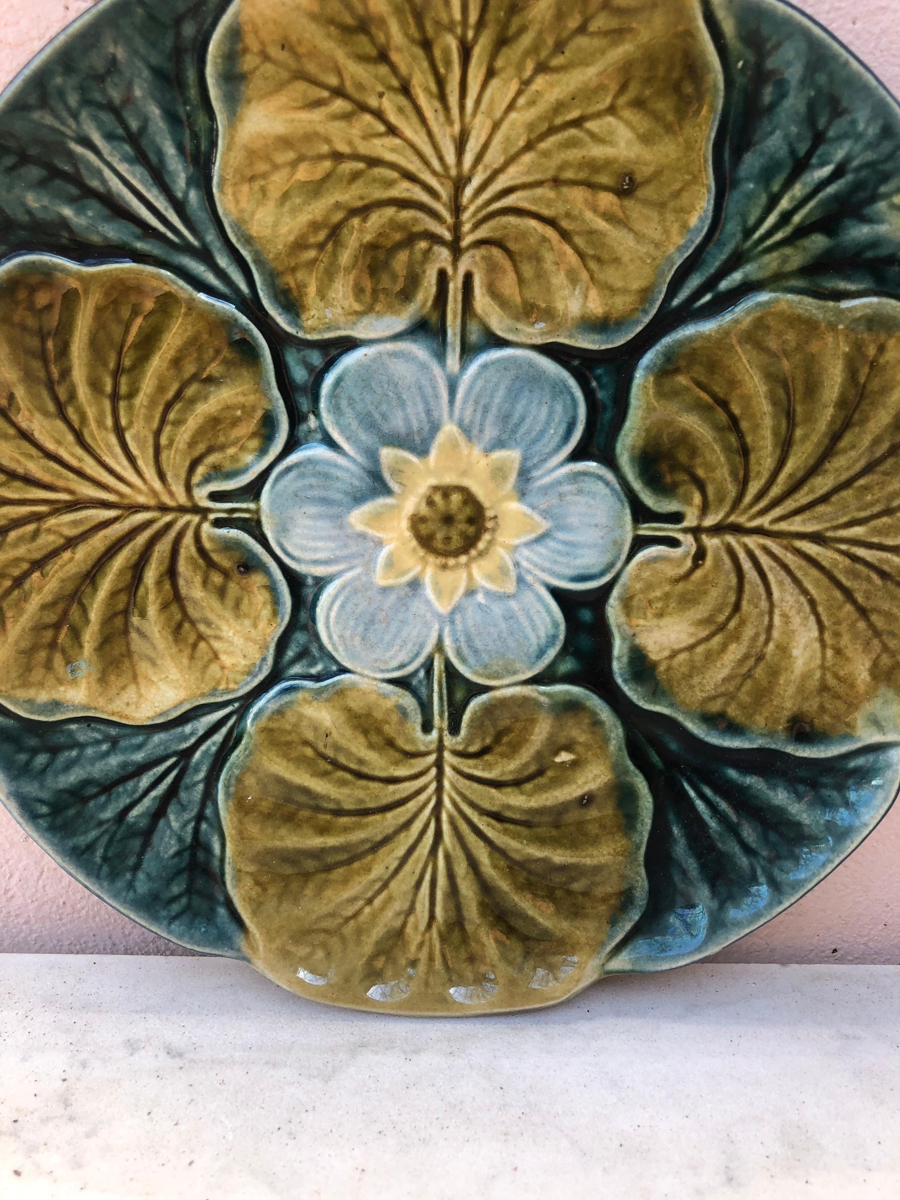 Victorian Majolica Water Lily Pond Plate Wasmuel, circa 1890