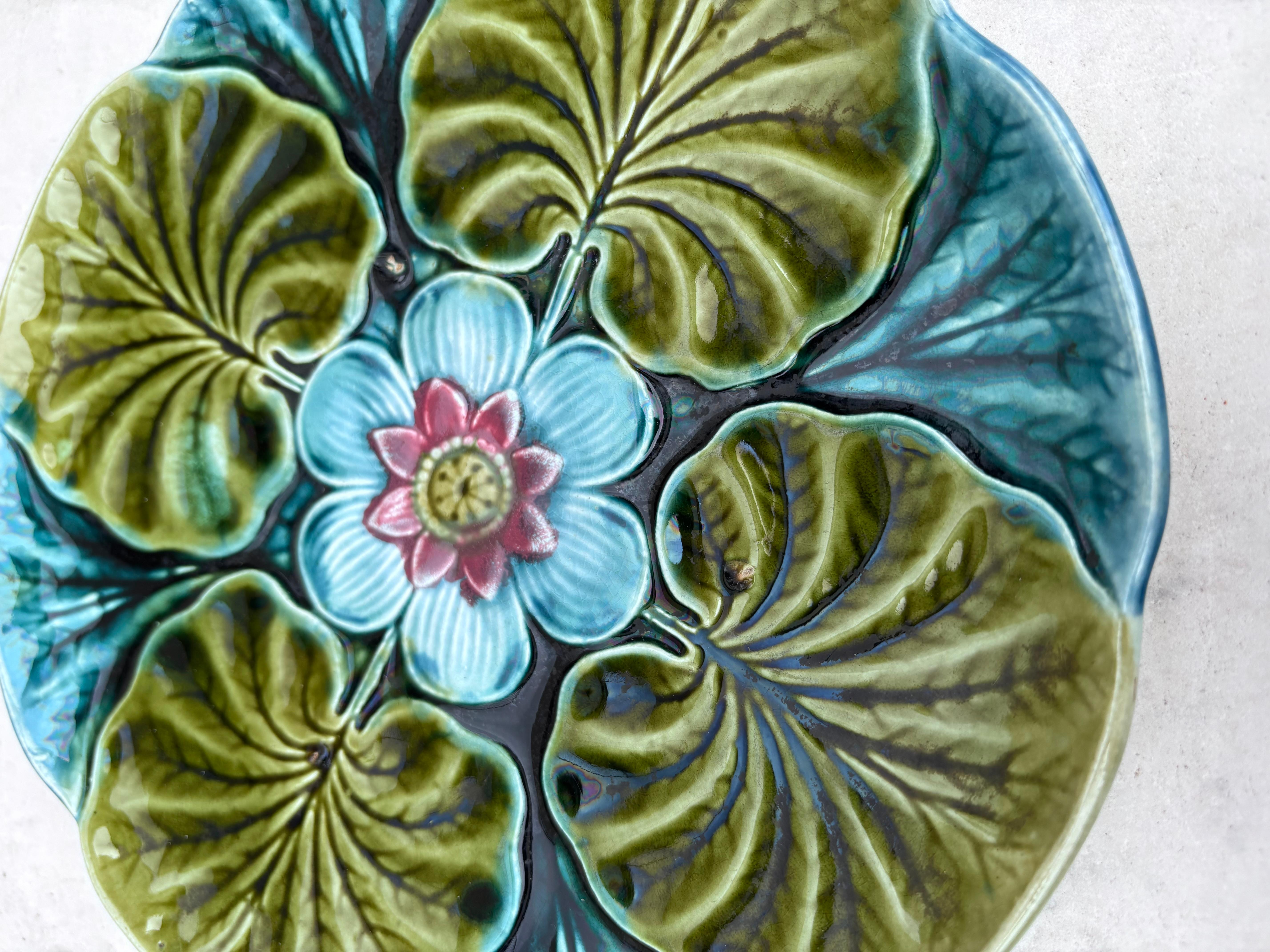 Victorian Majolica Water Lily Pond Plate Wasmuel, circa 1890