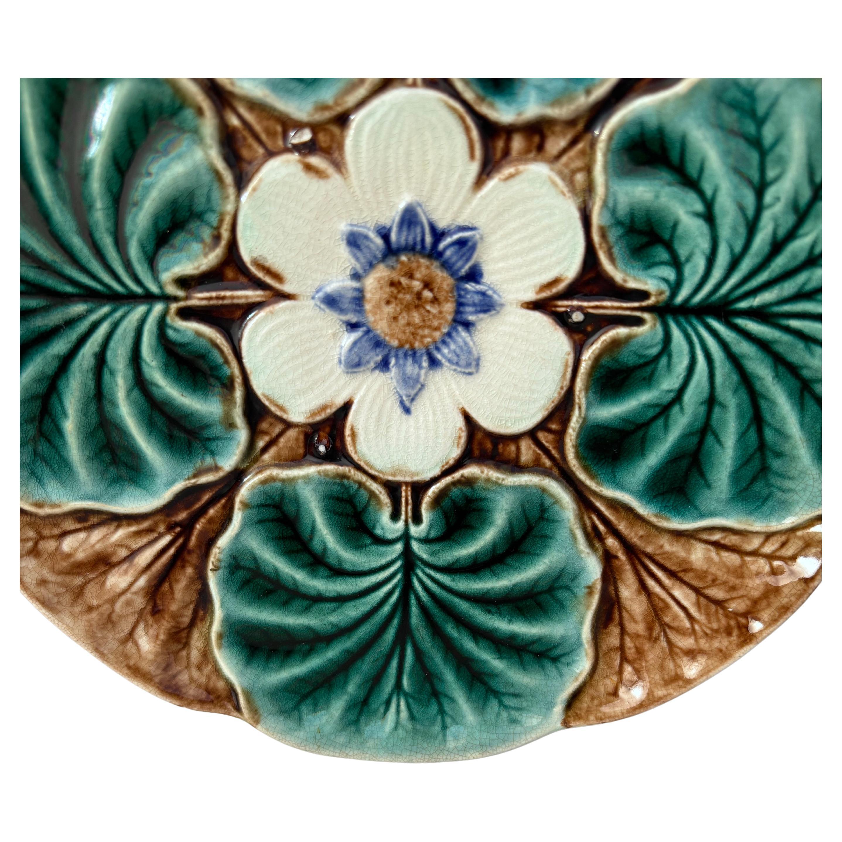 Victorian Majolica Water Lily Pond Plate Wasmuel, circa 1890