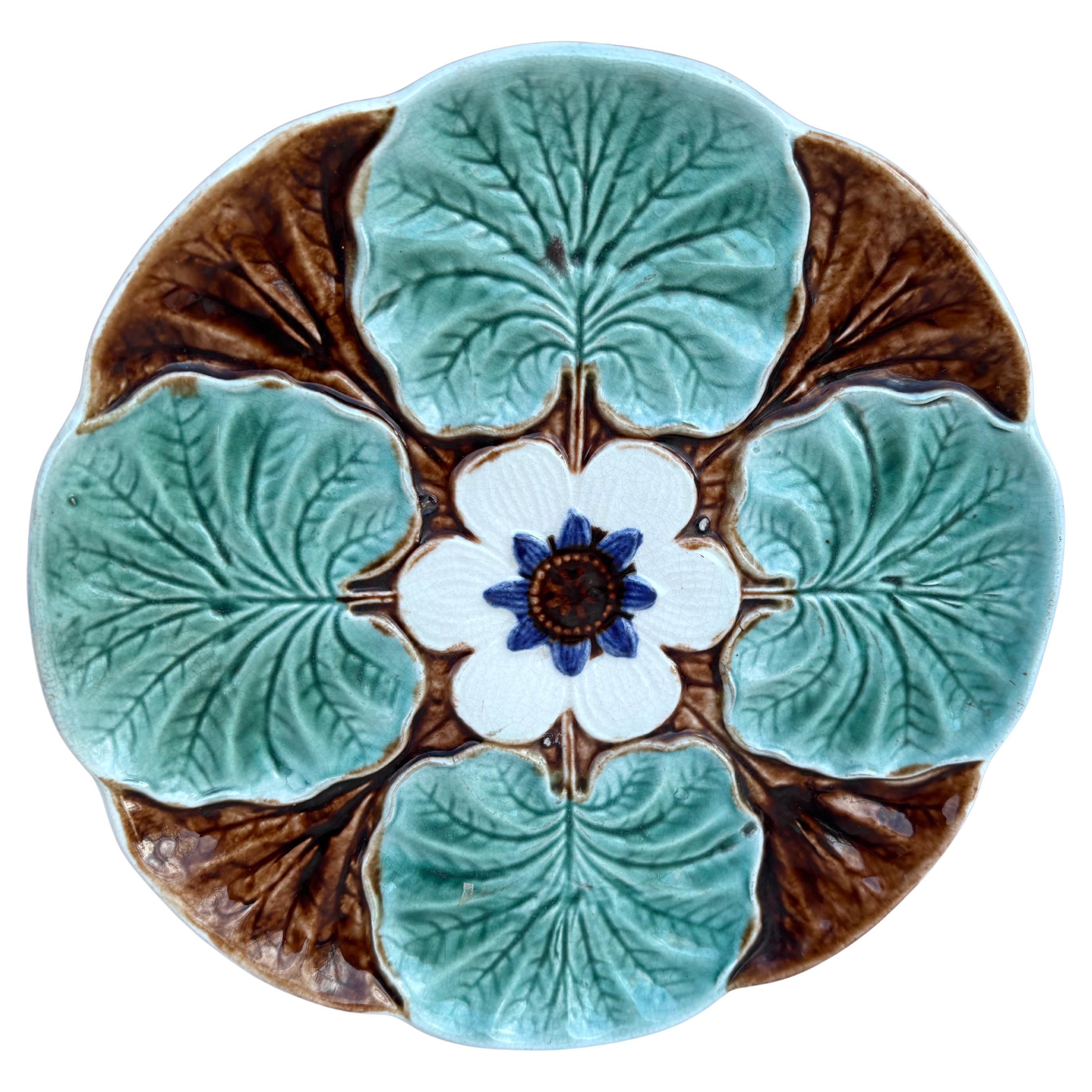 Victorian Majolica Water Lily Pond Plate Wasmuel, circa 1890