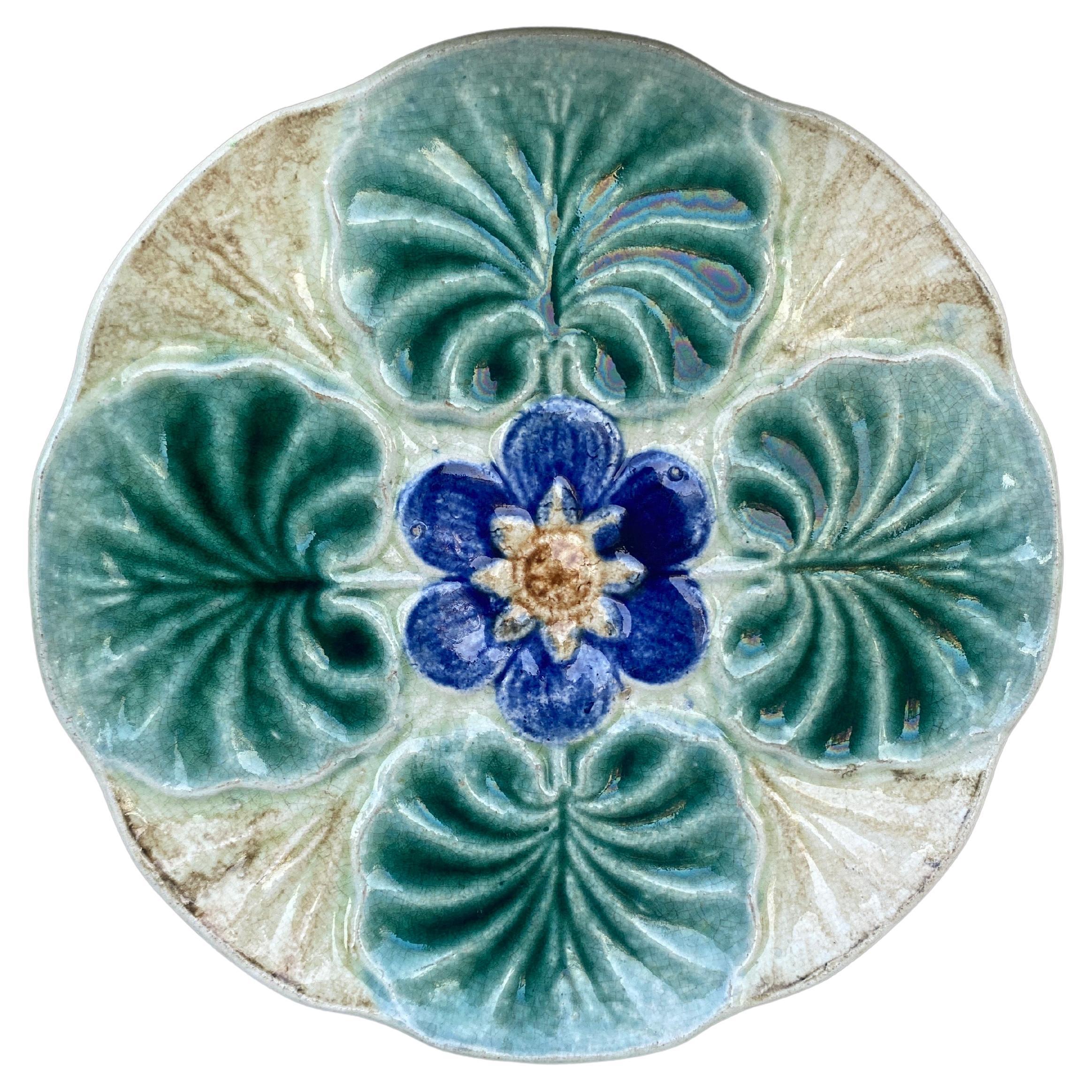 Majolica Water Lily Pond Plate Wasmuel, circa 1890 For Sale