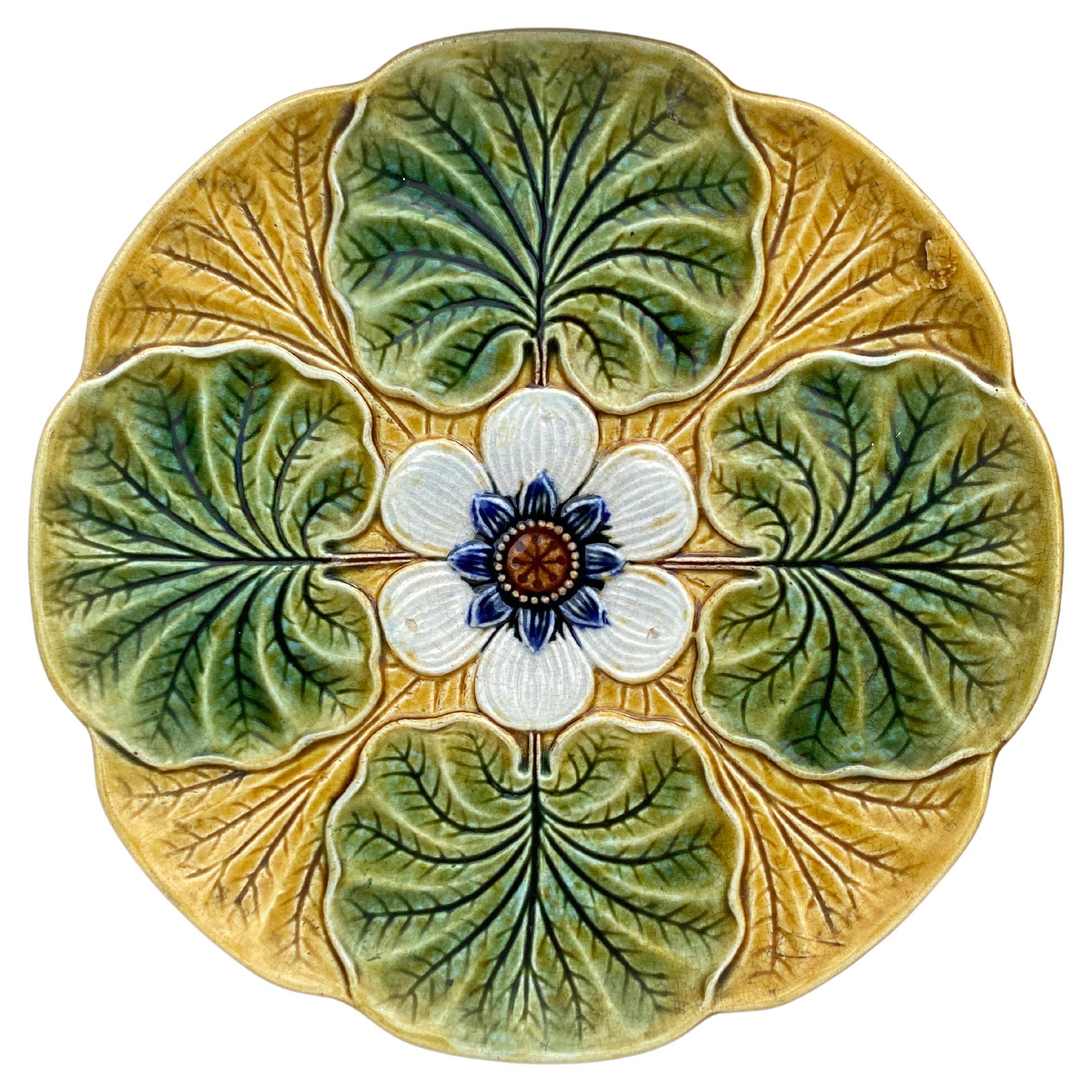 Majolica Water Lily Pond Plate Wasmuel, circa 1890 For Sale