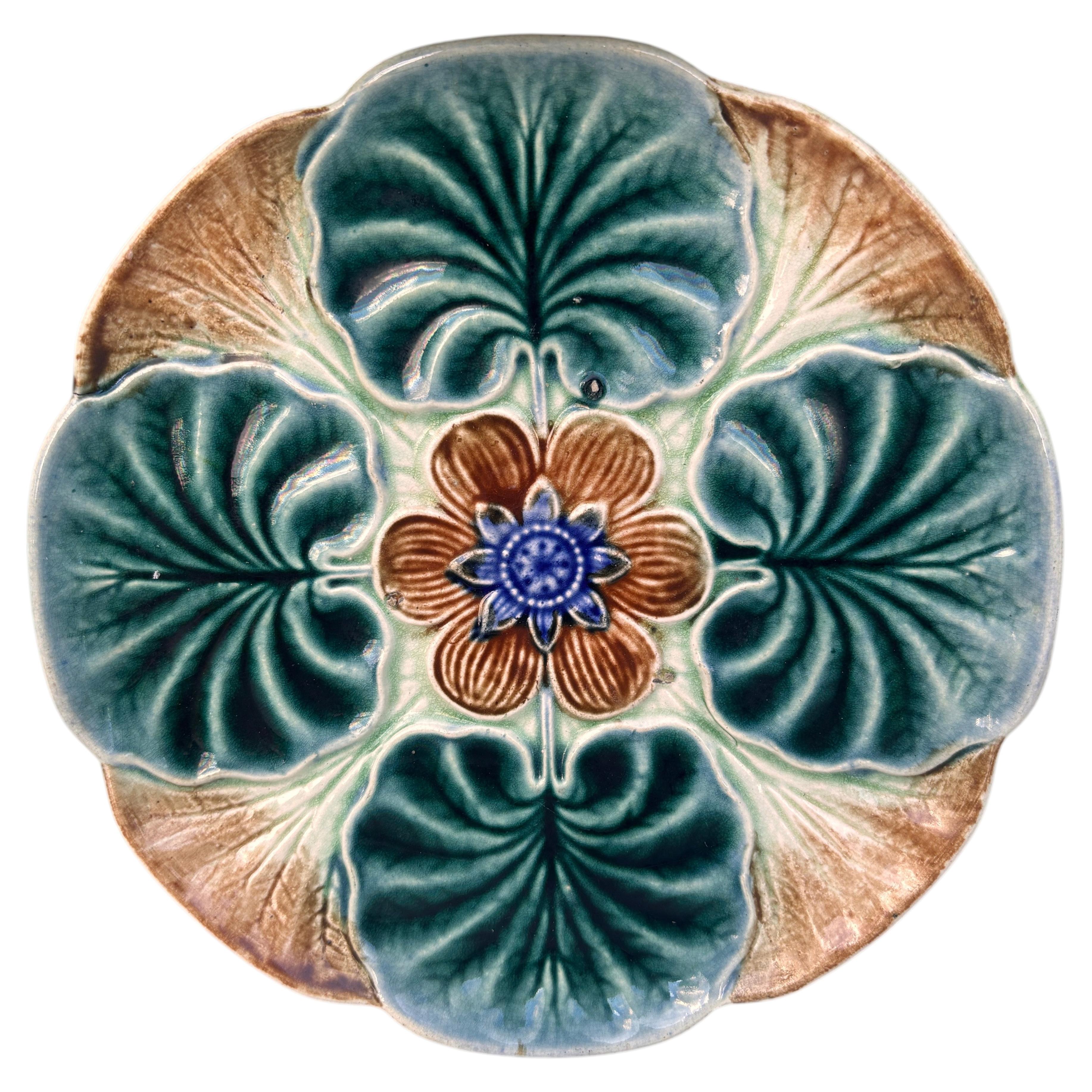 Majolica Water Lily Pond Plate Wasmuel, circa 1890 For Sale