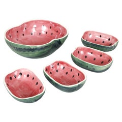 Majolica Watermelon Bowls by Jan Pugh, Set of 5