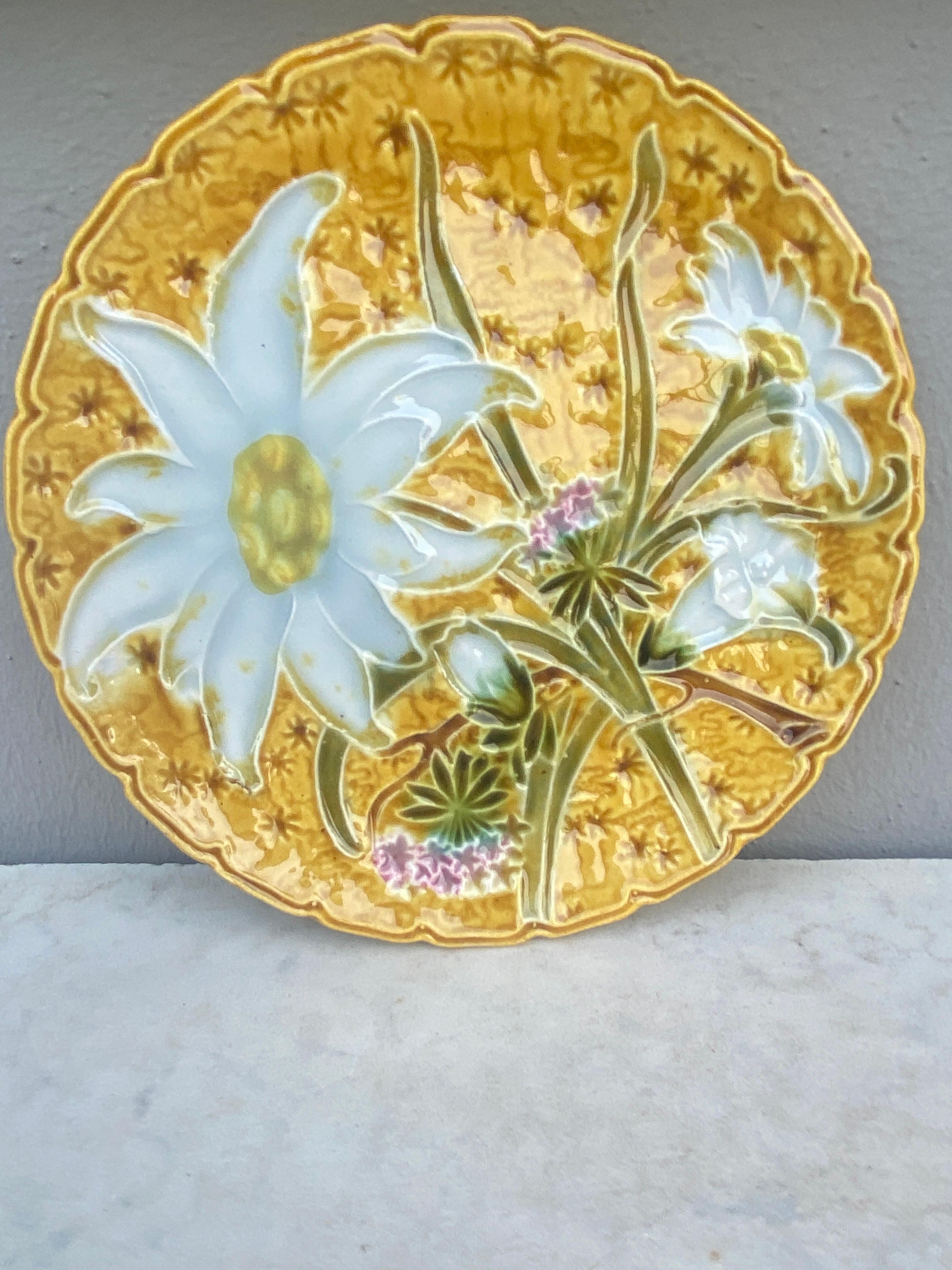 Rustic Majolica White Flowers Villeroy & Boch, circa 1900 For Sale