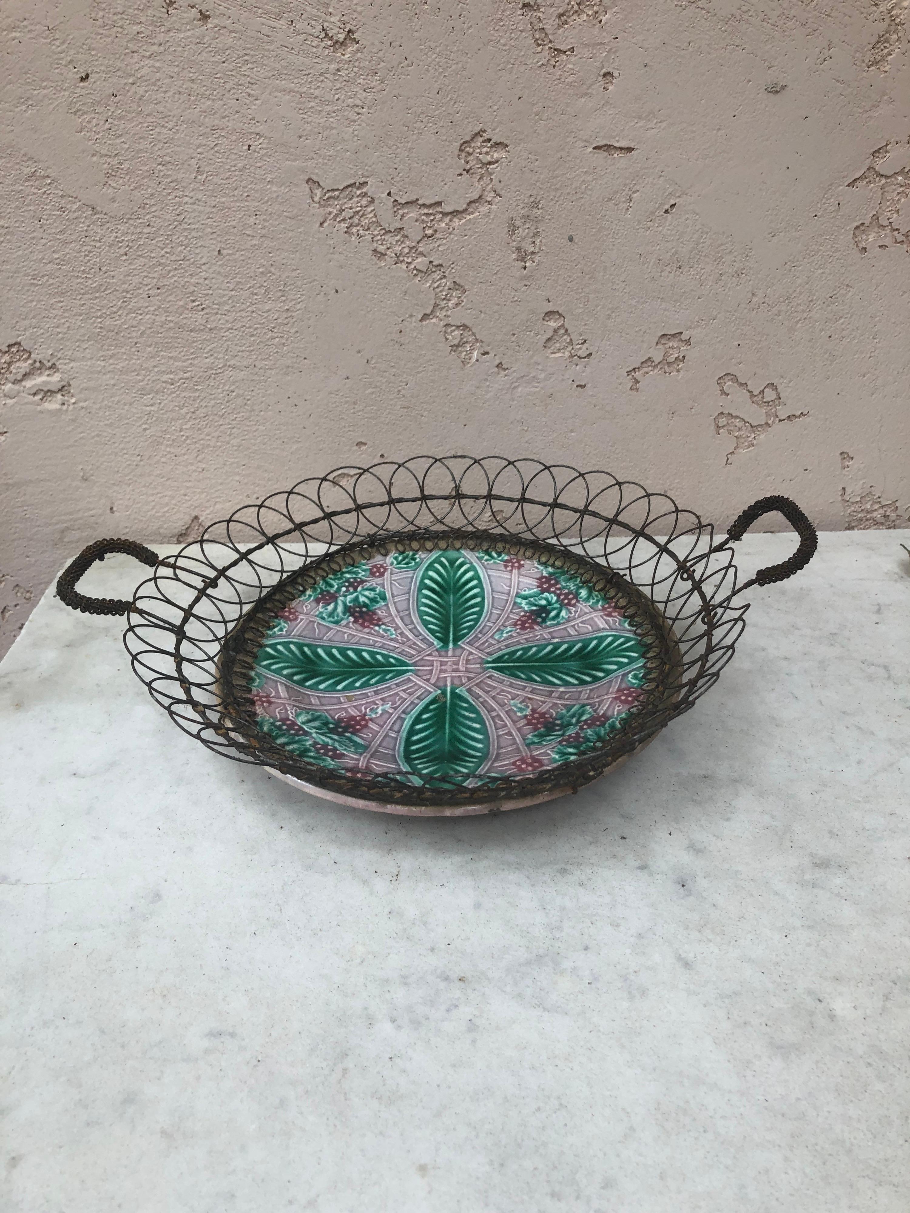 Rustic French Majolica Wire Basket Salins circa 1890 For Sale
