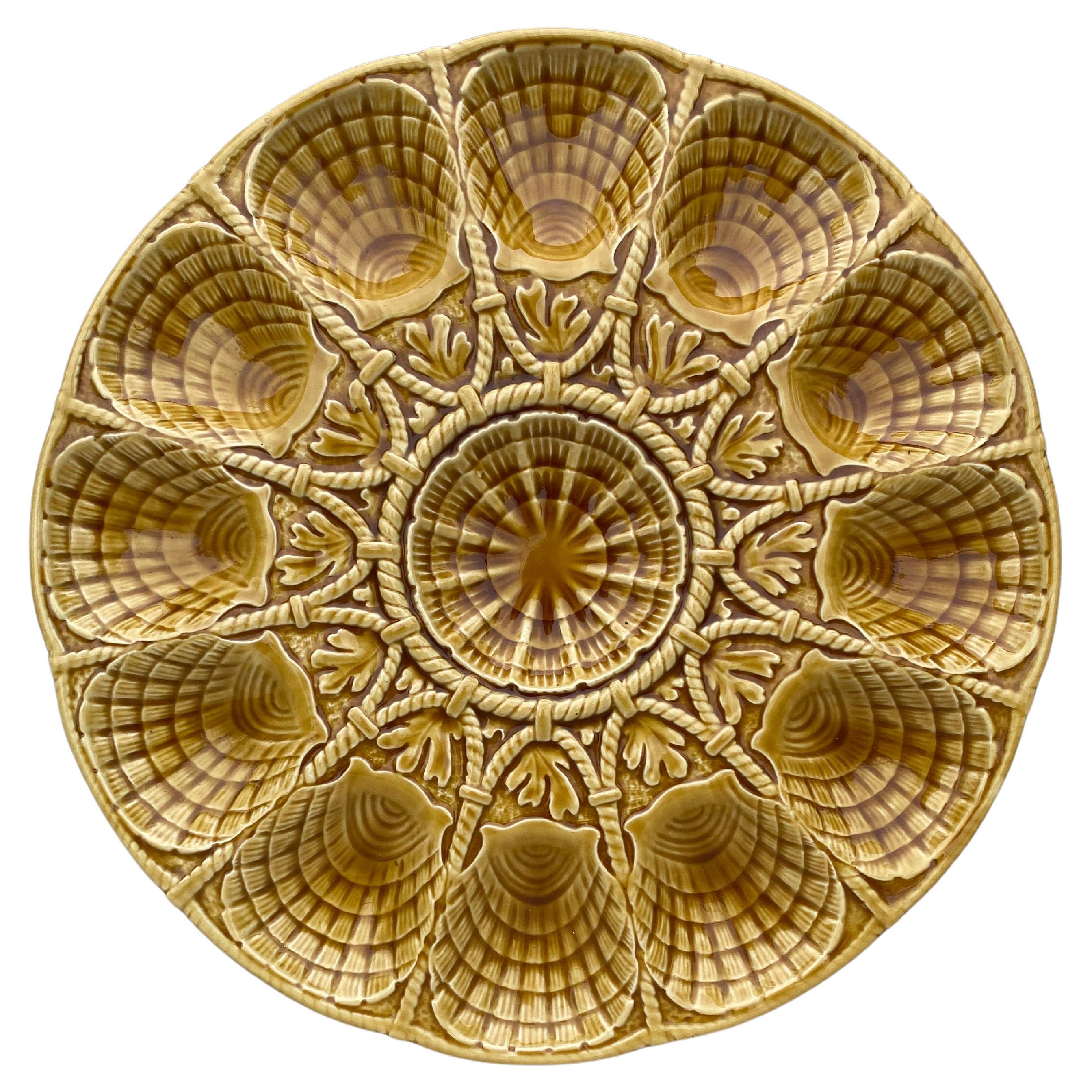 Majolica Yellow Shell Oyster Platter Sarreguemines Circa 1930