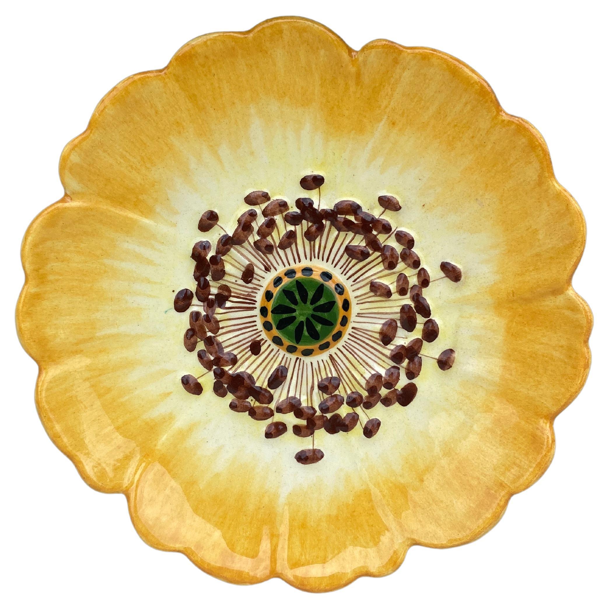 Majolica Yellow Wild Rose Plate Perret Gentil, circa 1890