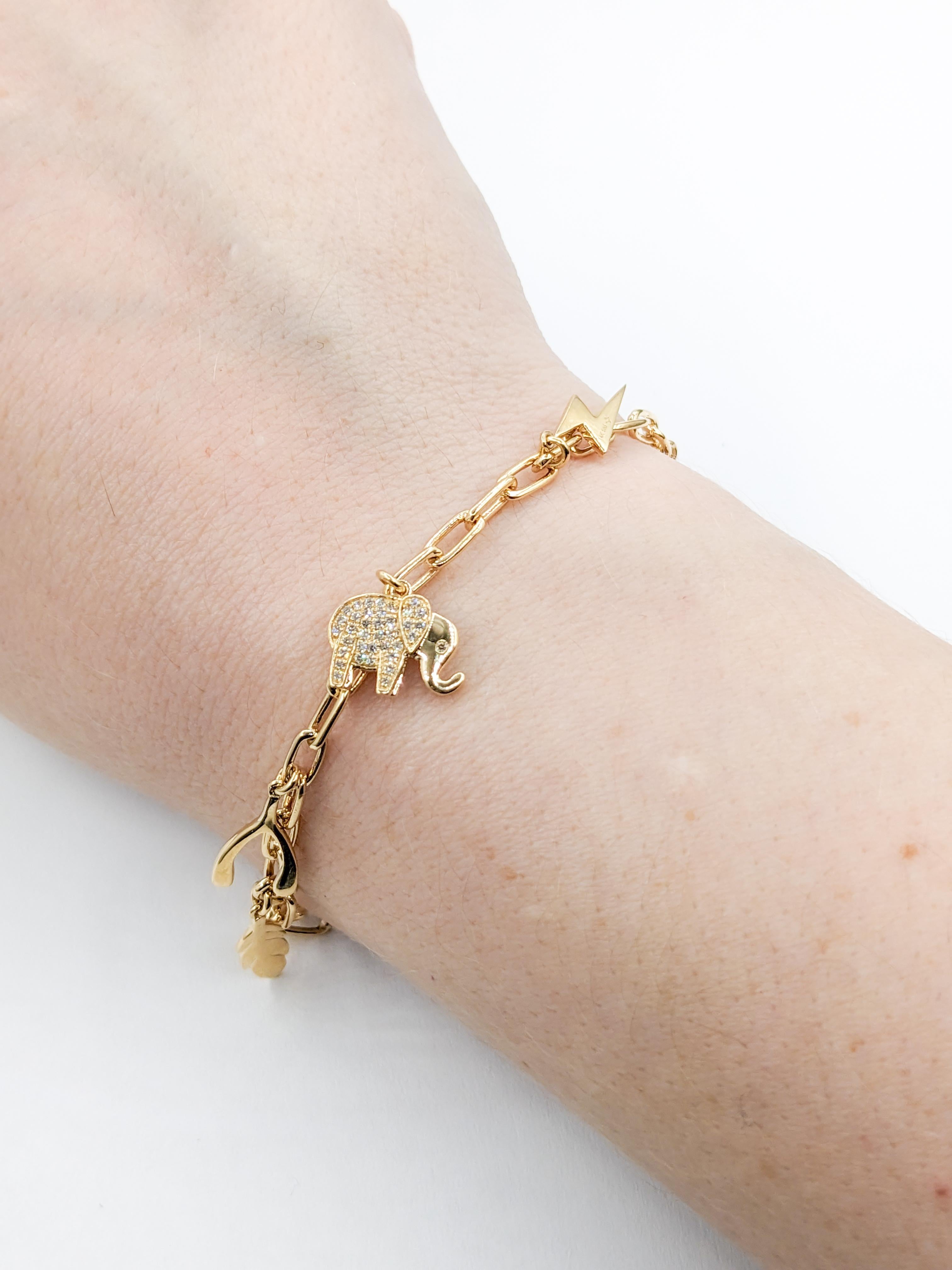 Majolie Collections Diamond Lucky Charm Bracelet

Step into a world of elegance with this bracelet, impeccably fashioned in the warm tones of 14k yellow gold. Nestled within its designs lie .50ctw of round diamonds, radiating brilliance with their
