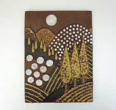 majolika karlsruhe large ceramic WALL PANEL landscape relief 1970s liedke