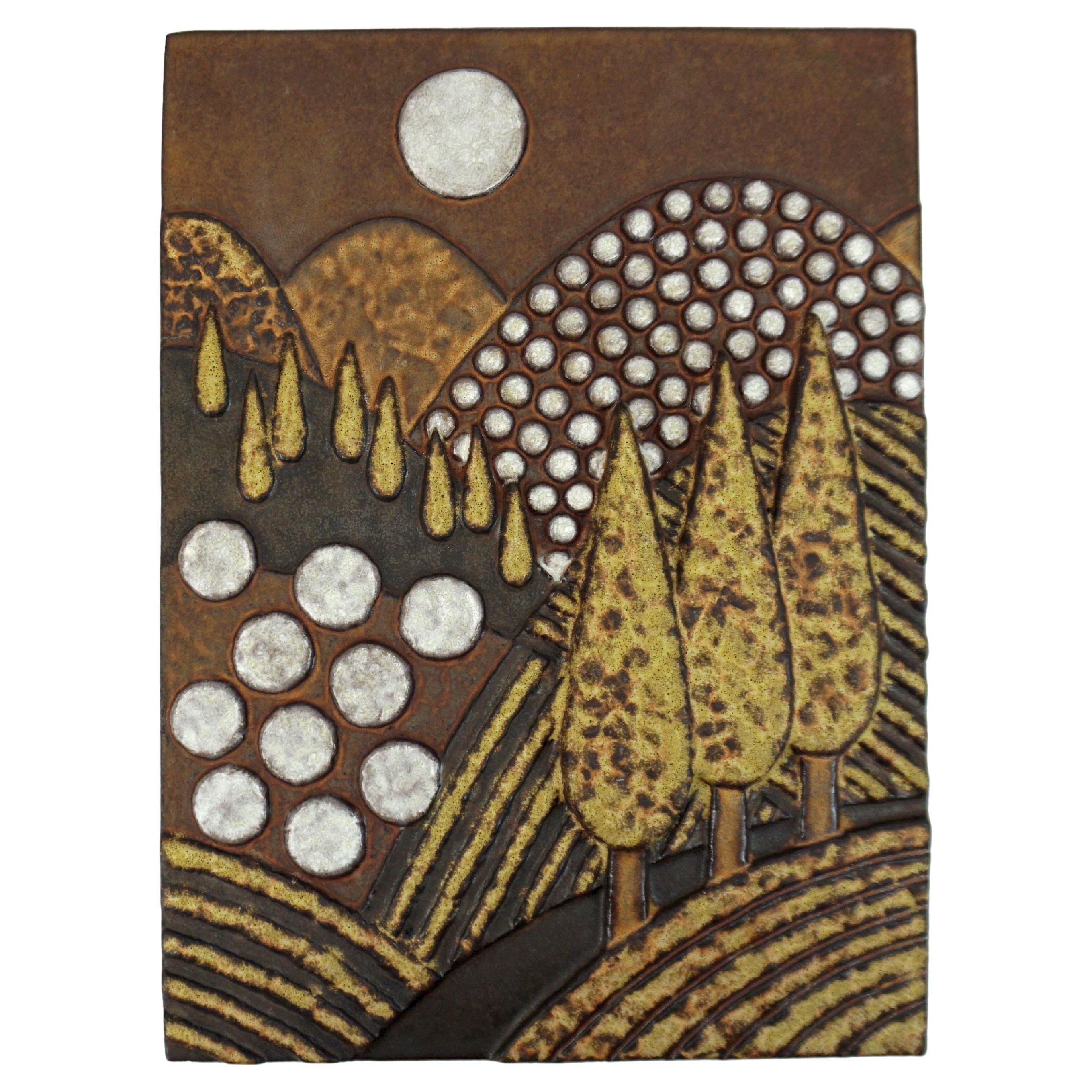 majolika karlsruhe grand panneau mural en céramique paysage relief 1970 liedke en vente