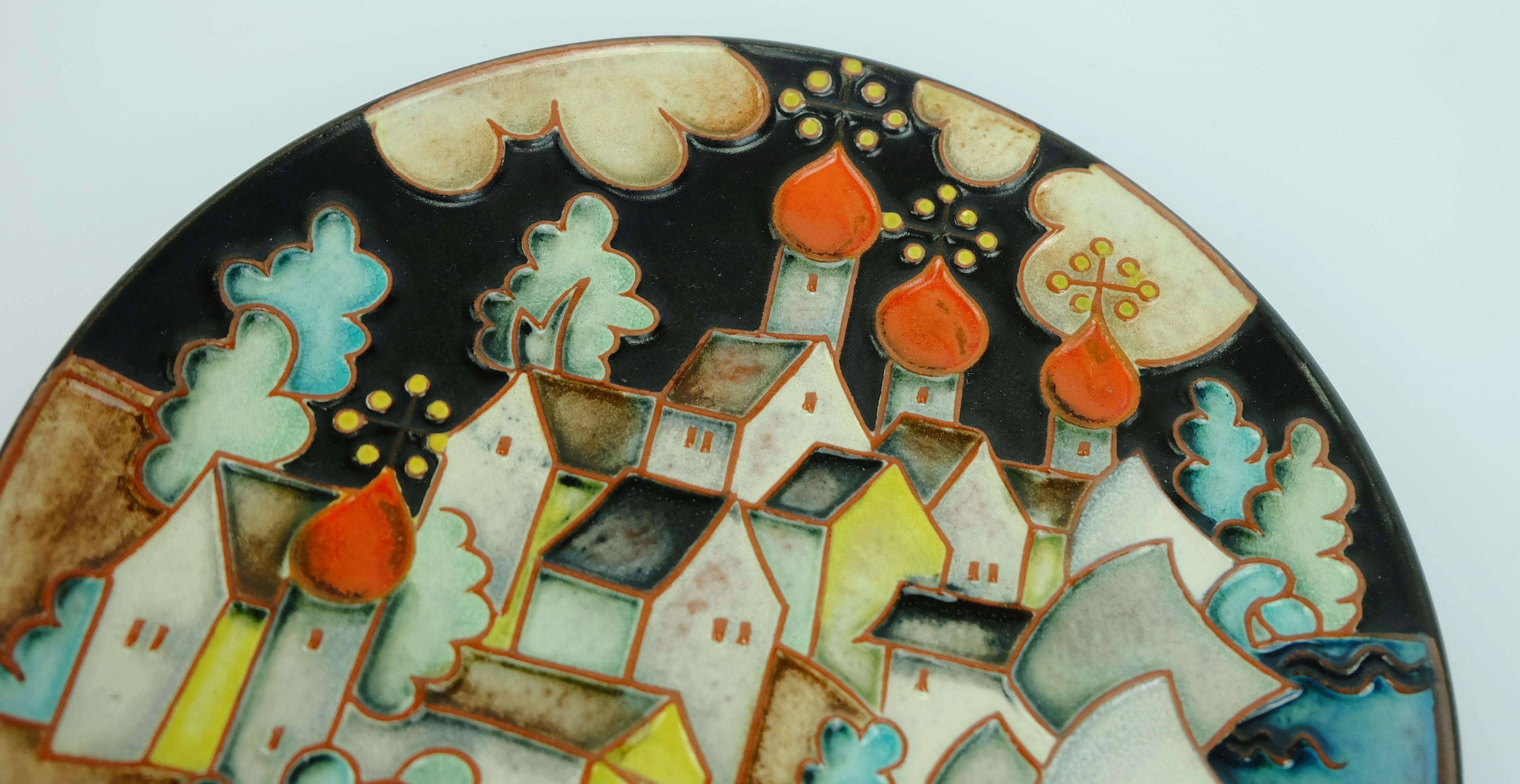 Art Déco majolika karlsruhe PIATTO DA PARETE Gustav Heinkel 1930 in vendita