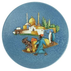 majolika karlsruhe WALL PLATE plate rare oriental motif 1950s