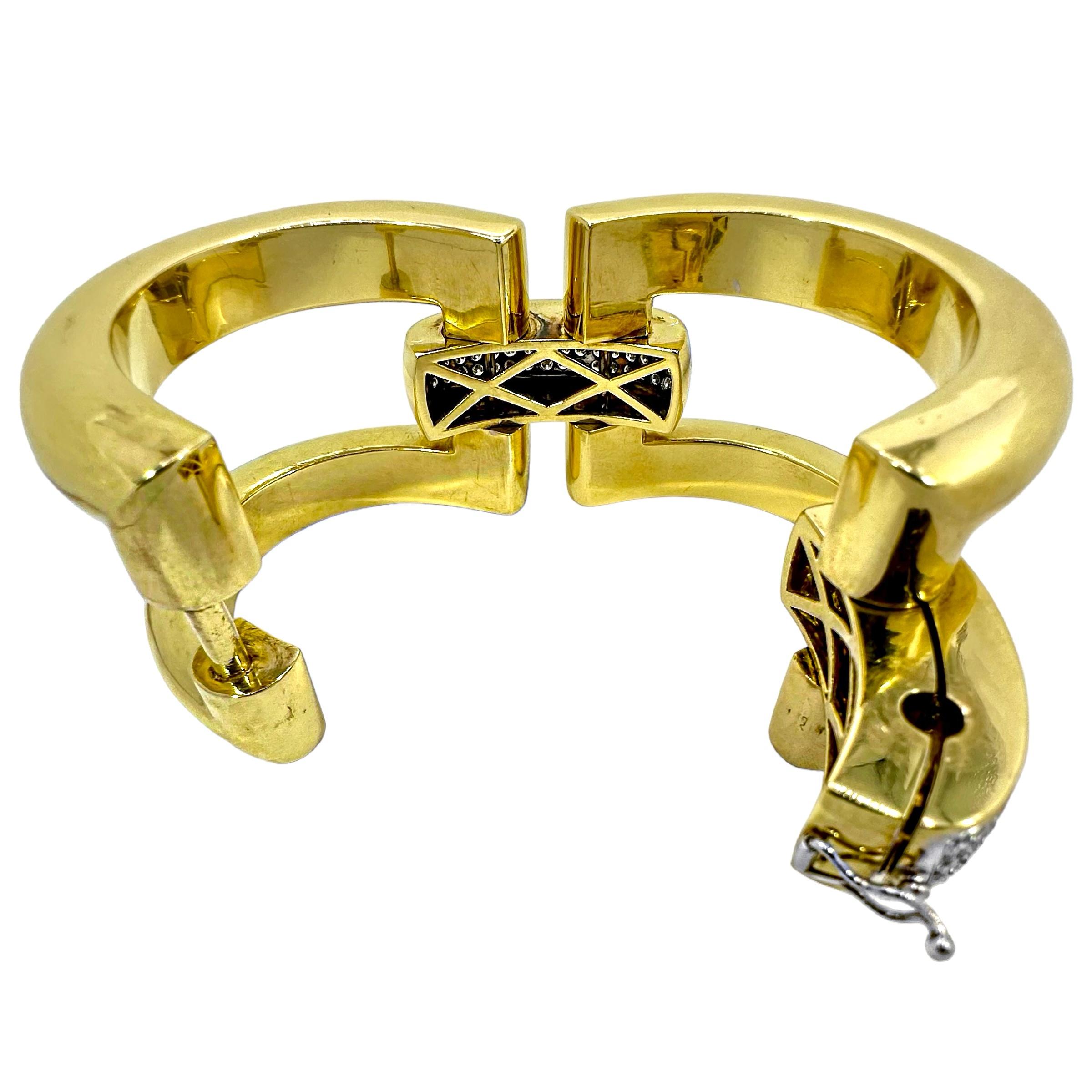 Bracelet manchette en or 18K avec maillons de connexion en diamant de 1,5 pouces de large en vente 14