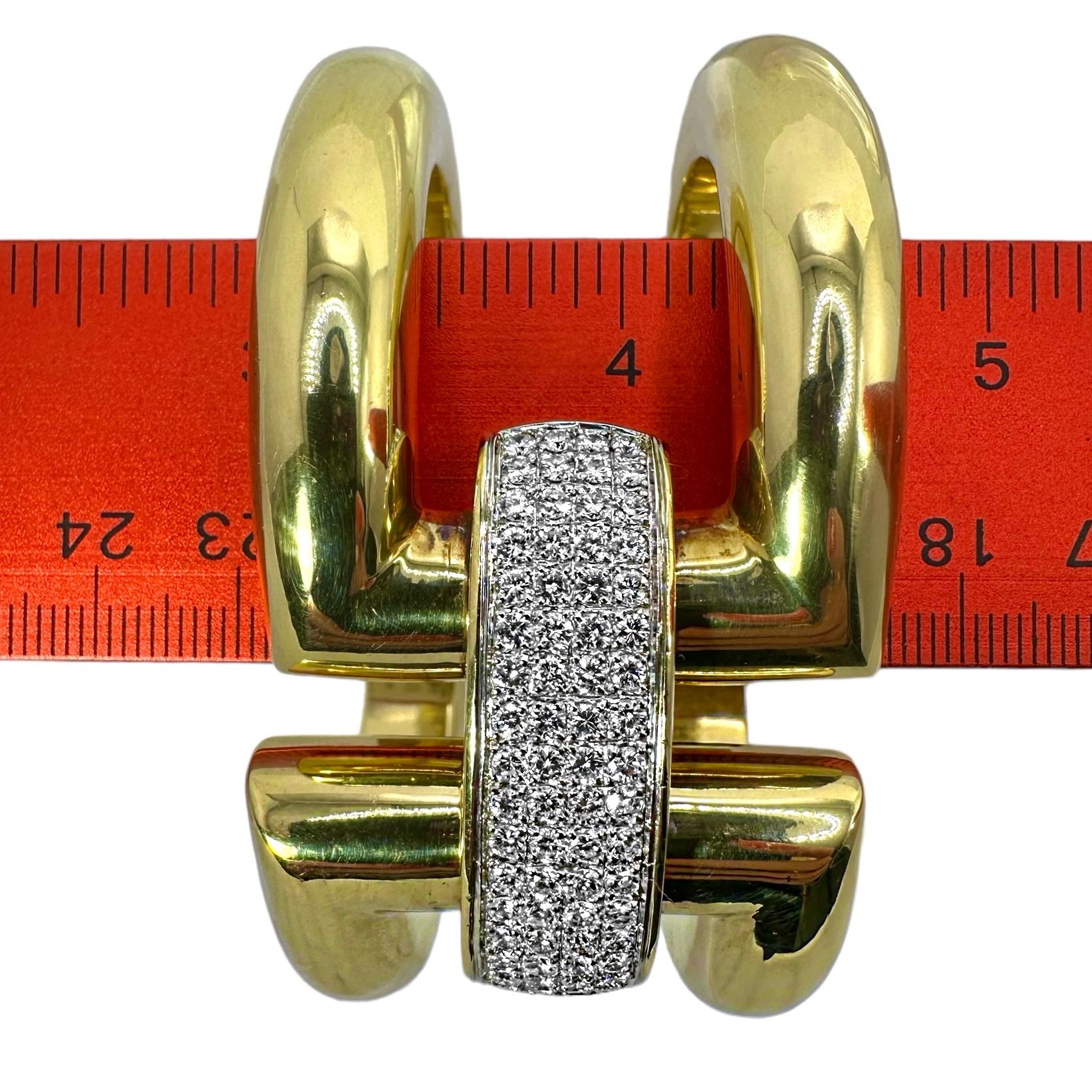 Bracelet manchette en or 18K avec maillons de connexion en diamant de 1,5 pouces de large en vente 3