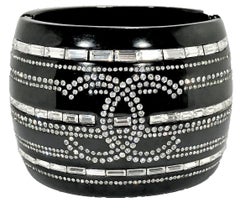 Major Chanel Black Resin Cuff with Rhinestones from the 2009 Cruise Collection