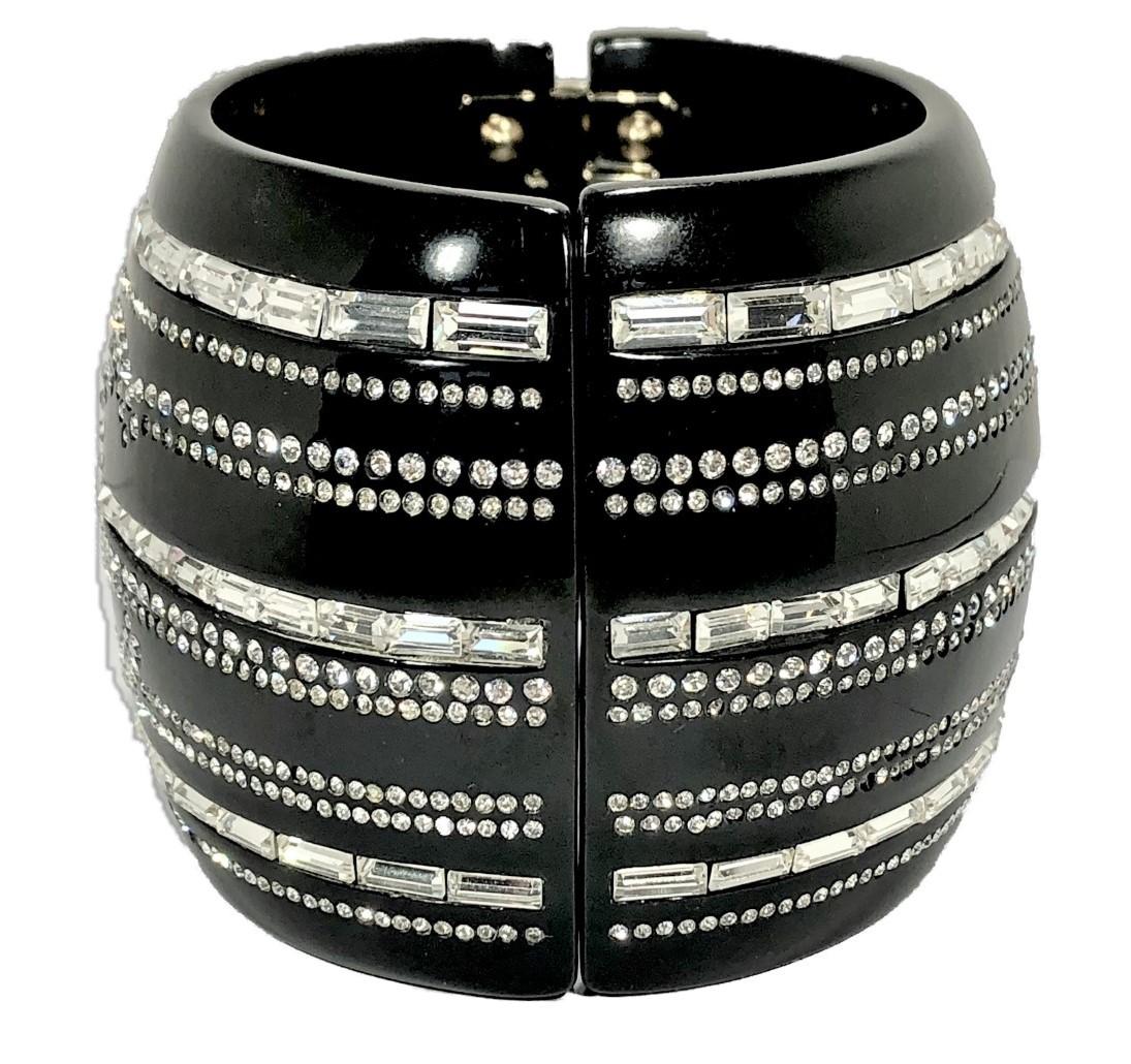 Major Chanel Black Resin Cuff with Rhinestones from the 2009 Cruise Collection In Good Condition In Palm Beach, FL
