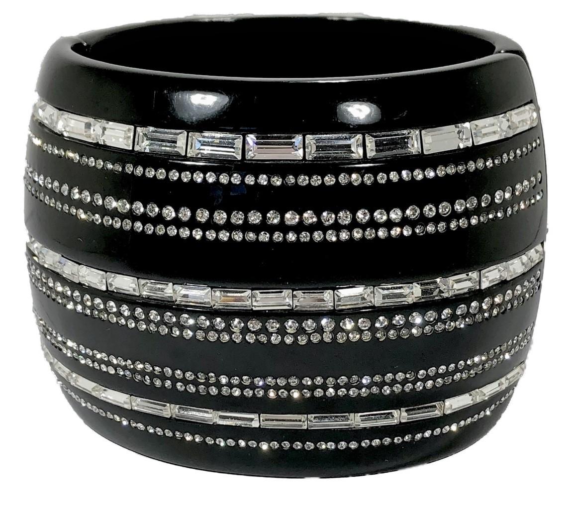 Major Chanel Black Resin Cuff with Rhinestones from the 2009 Cruise Collection For Sale 1