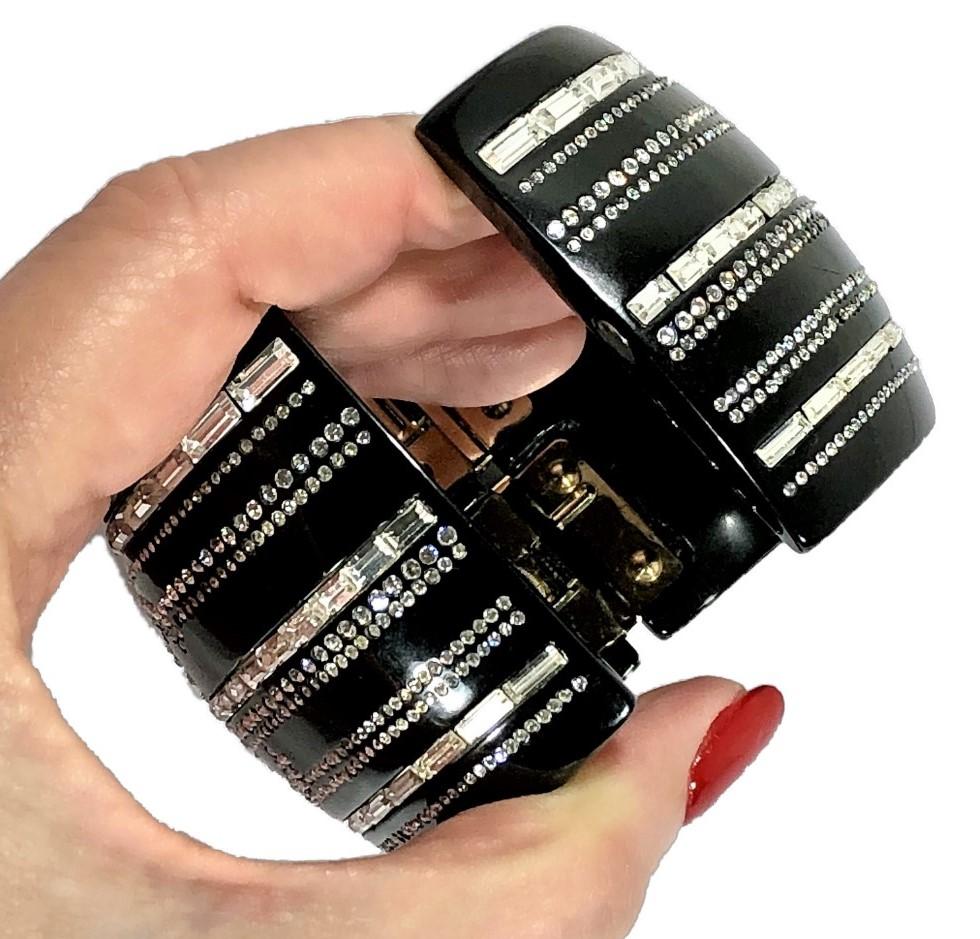 Major Chanel Black Resin Cuff with Rhinestones from the 2009 Cruise Collection For Sale 4