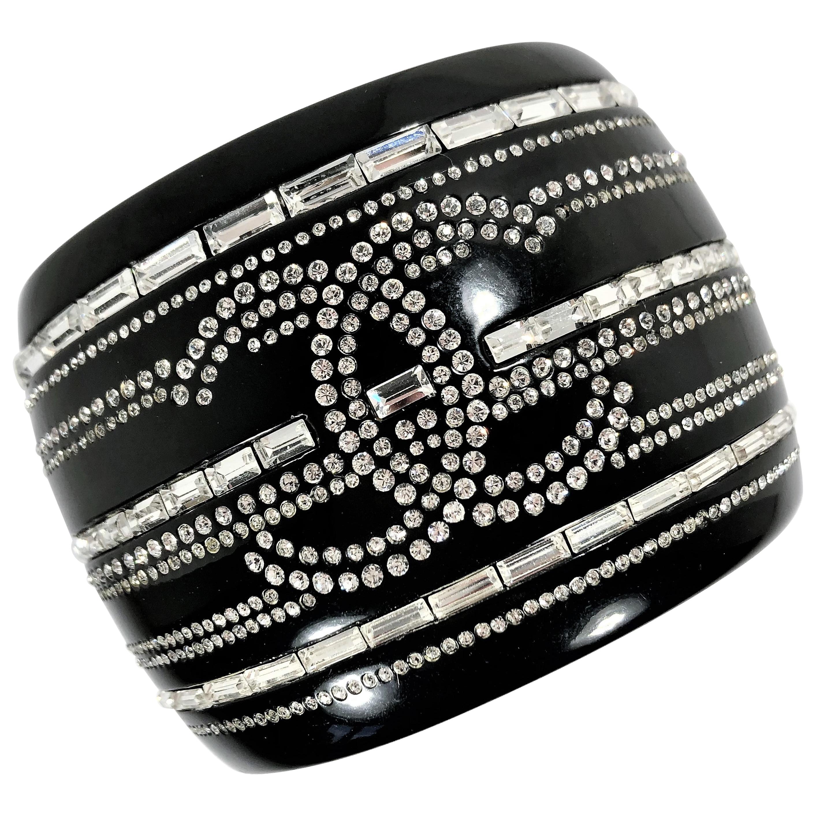 Major Chanel Black Resin Cuff with Rhinestones from the 2009 Cruise Collection