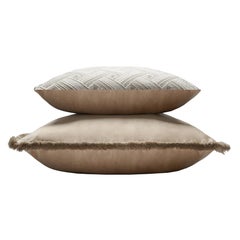 Major Collection Cushion Velvet with Fringes Beige