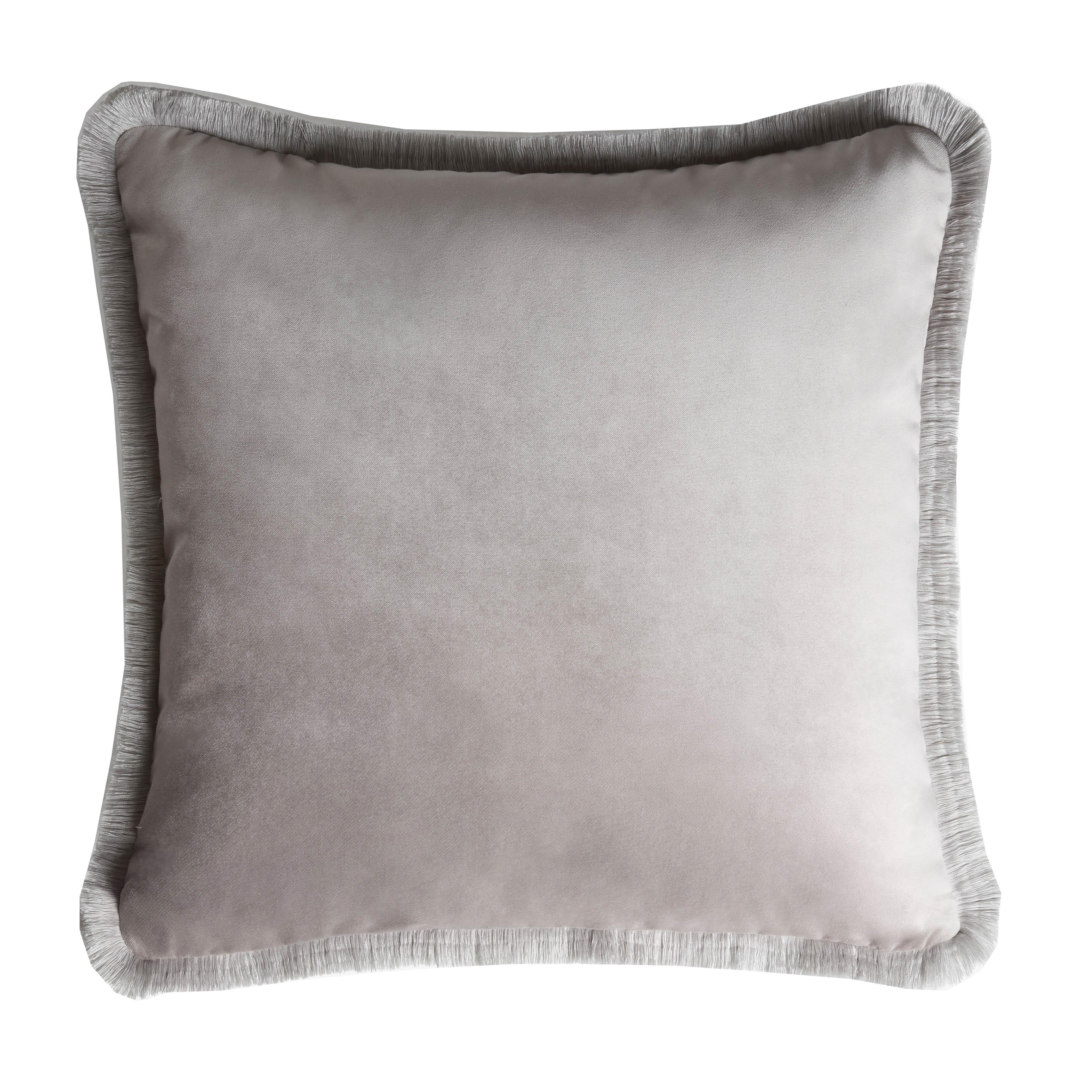 Italian Major Collection Cushion Velvet with Fringes Beige For Sale