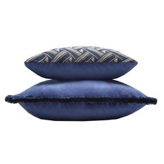 Major Collection Cushion Velvet with Fringes Blue