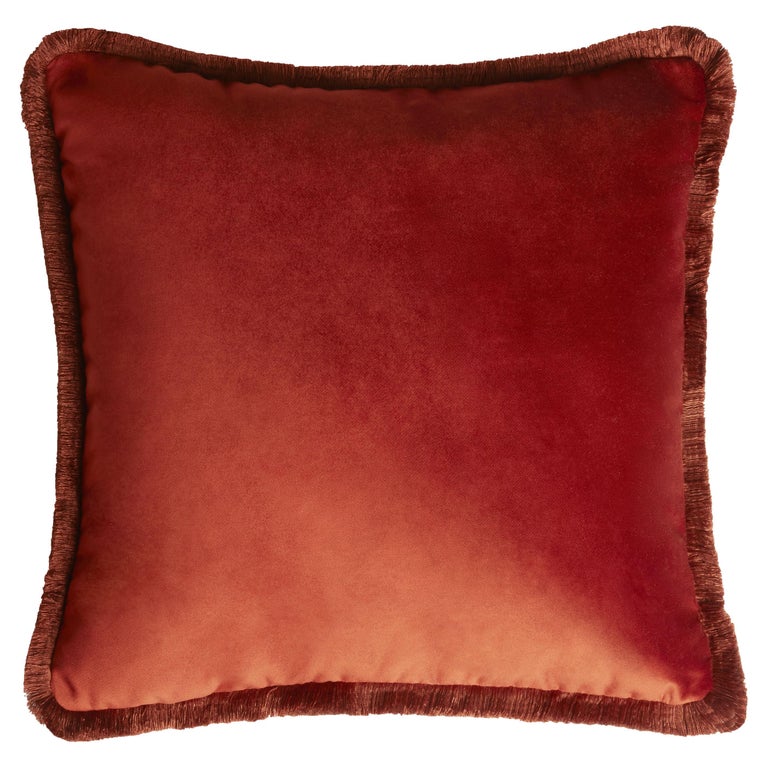 Major Collection Cushion Velvet with Fringes Brick For Sale at 1stDibs