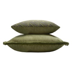 Major Collection Cushion Velvet with Fringes Green