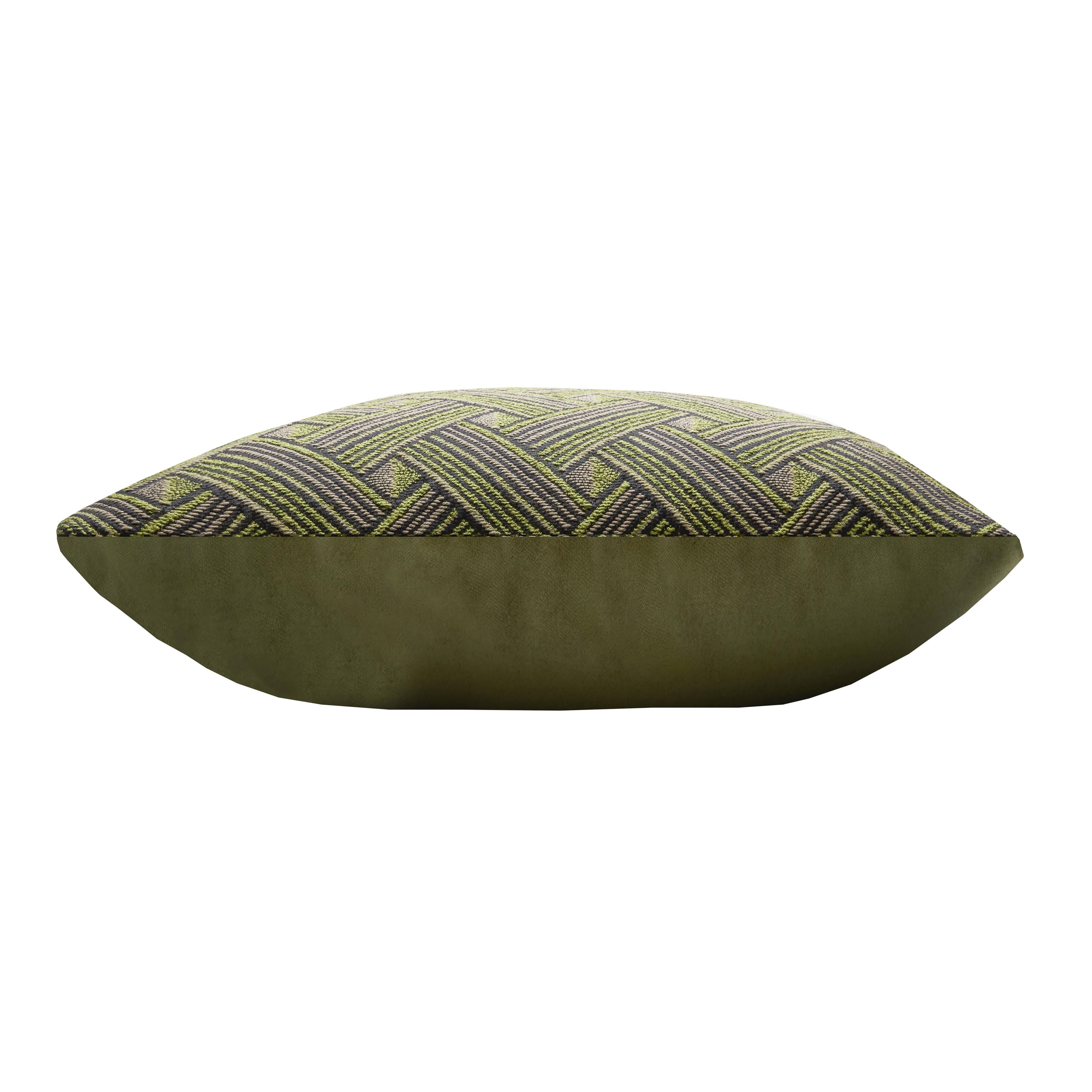 Modern Major Collection Cushion Velvet with Fringes Green For Sale