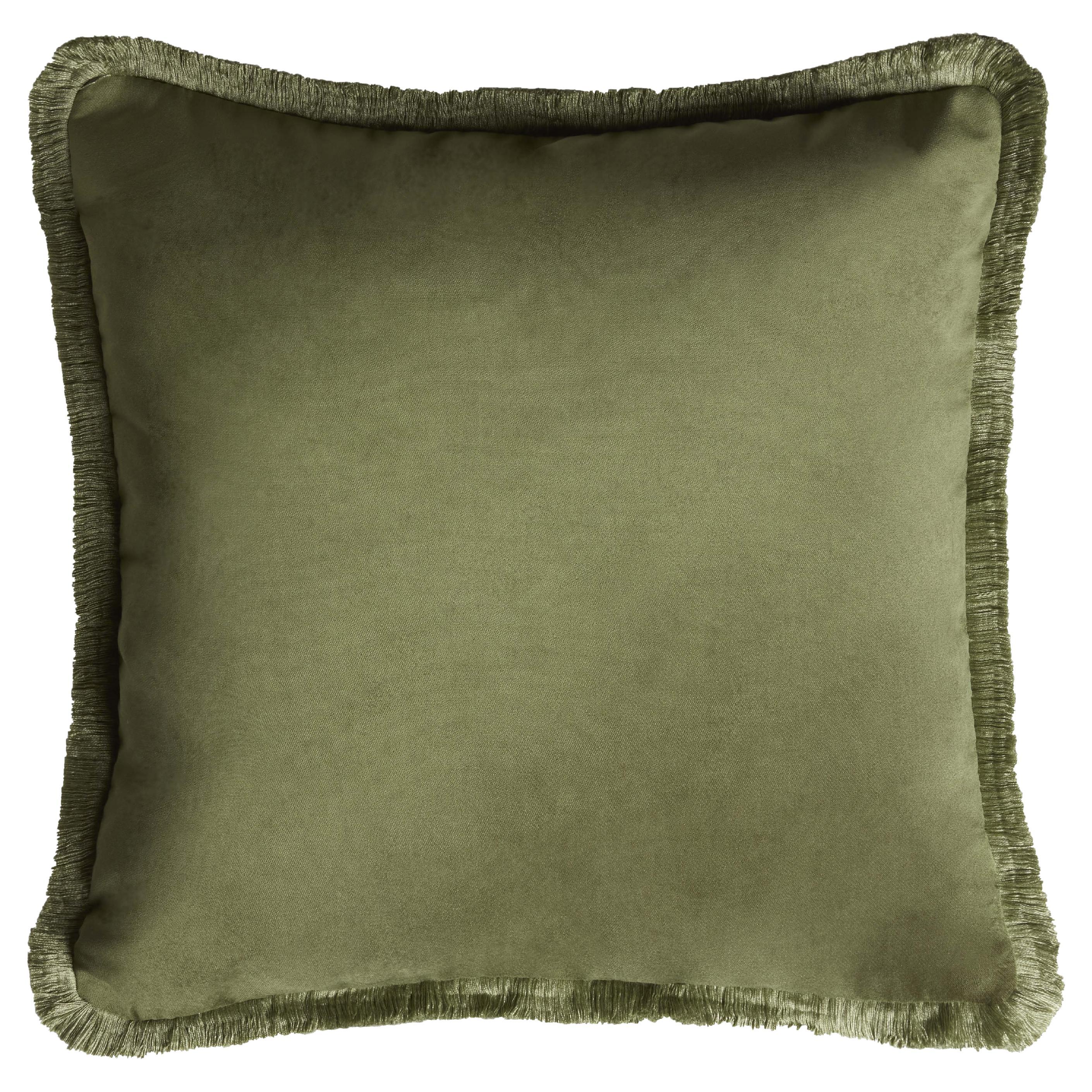 Major Collection Cushion Velvet with Fringes Green For Sale