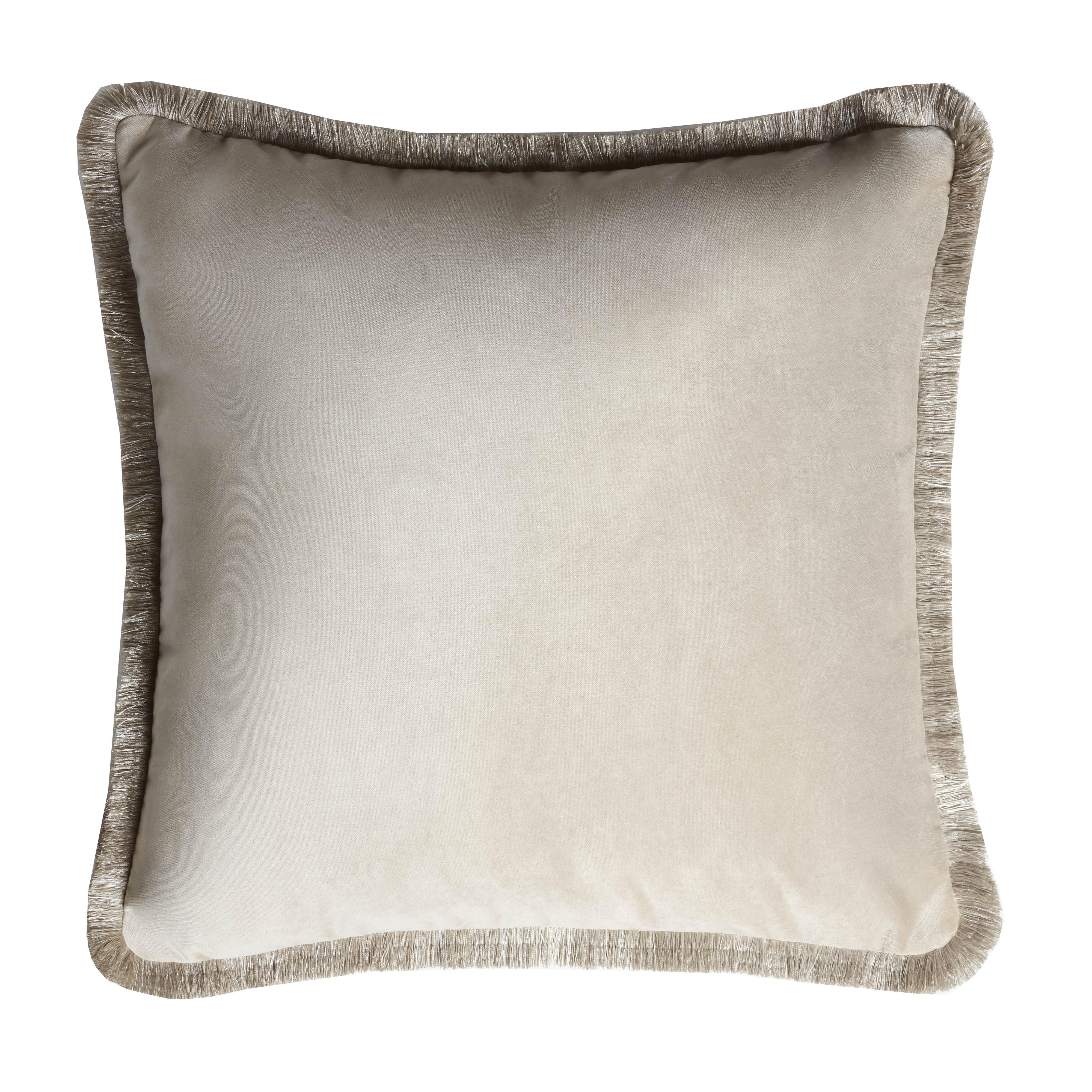 Hand-Crafted Major Collection Cushion Velvet with Fringes Grey For Sale