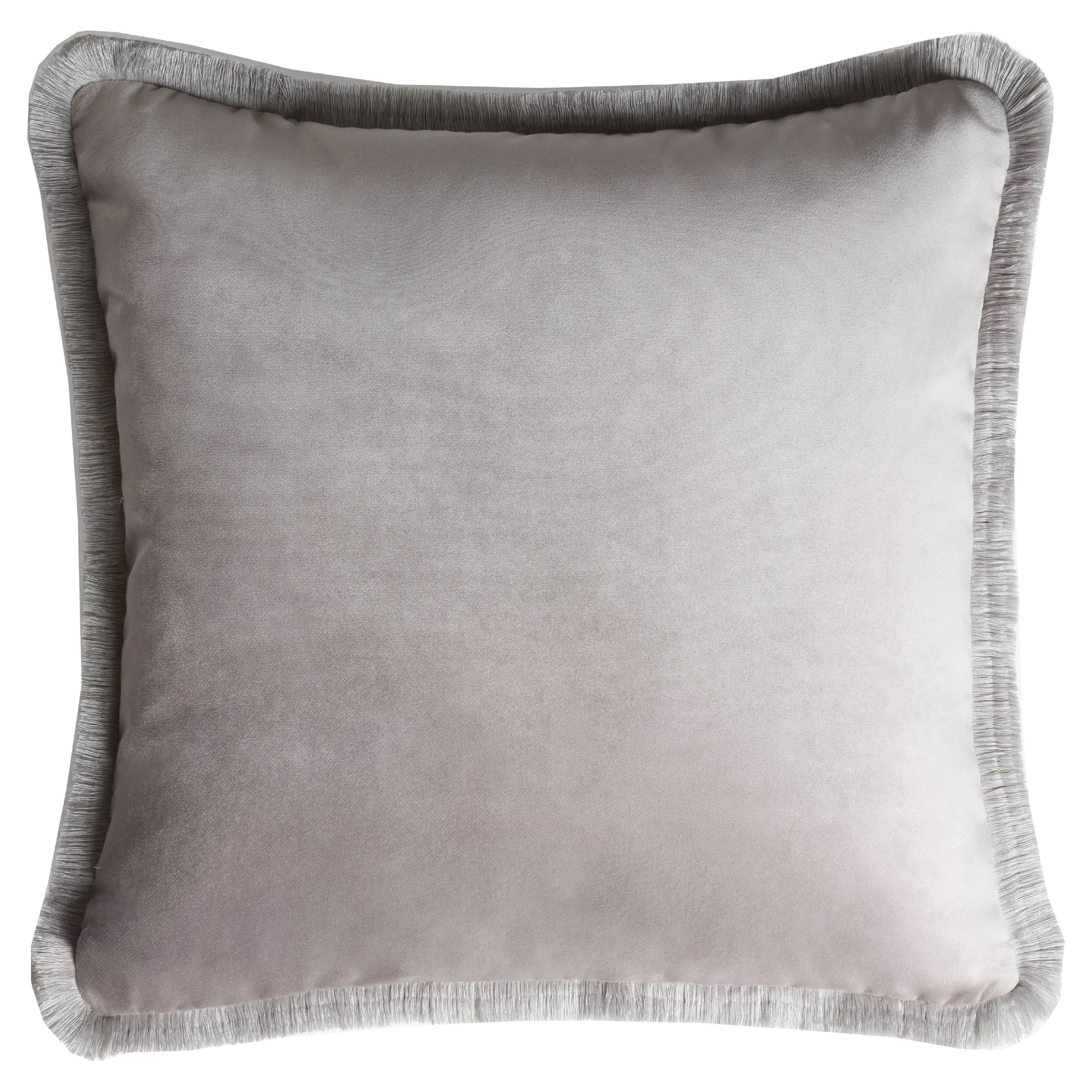 Major Collection Cushion Velvet with Fringes Grey For Sale