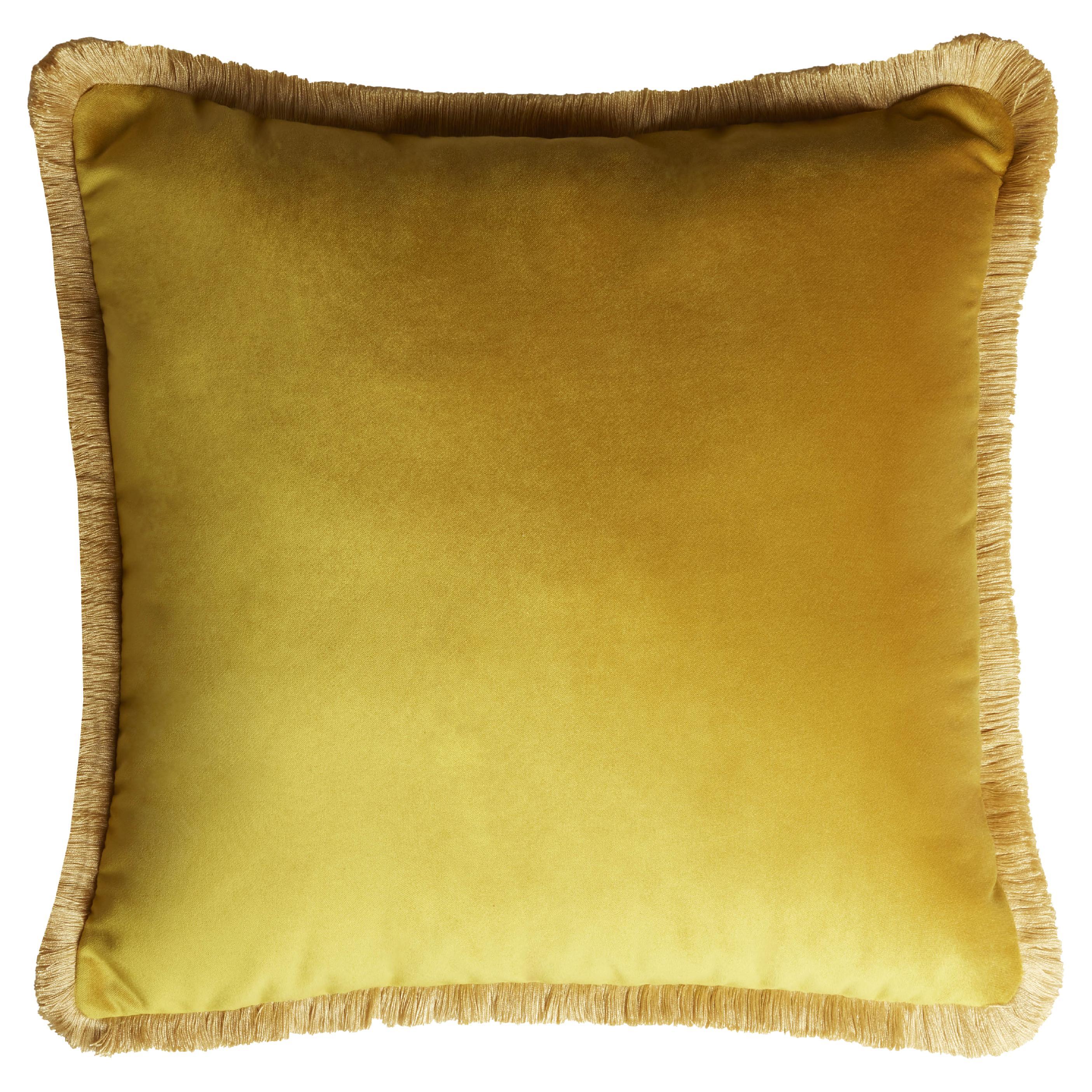 Major Collection Cushion Velvet with Fringes Mustard
