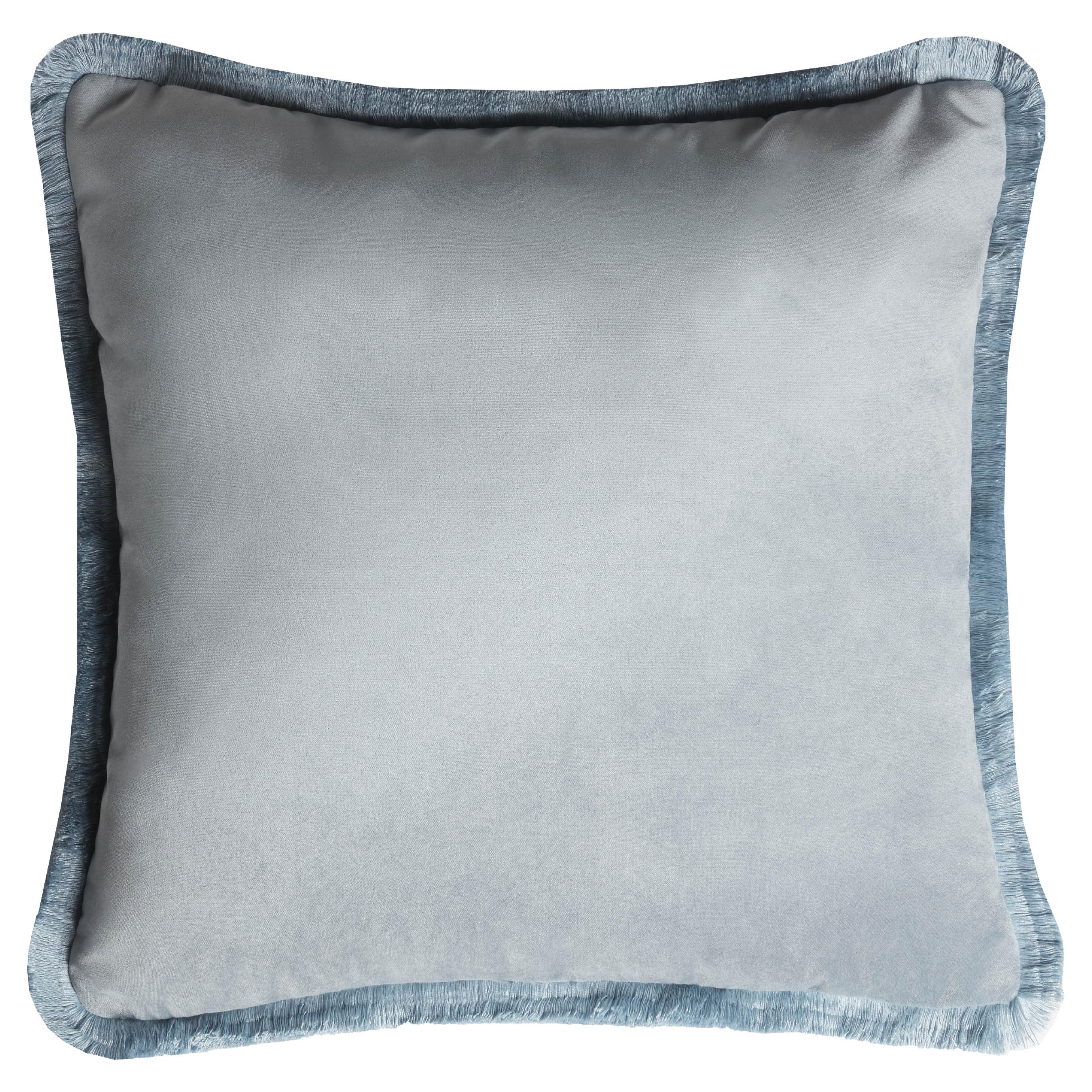 Major Collection Cushion Velvet with Fringes Teal For Sale