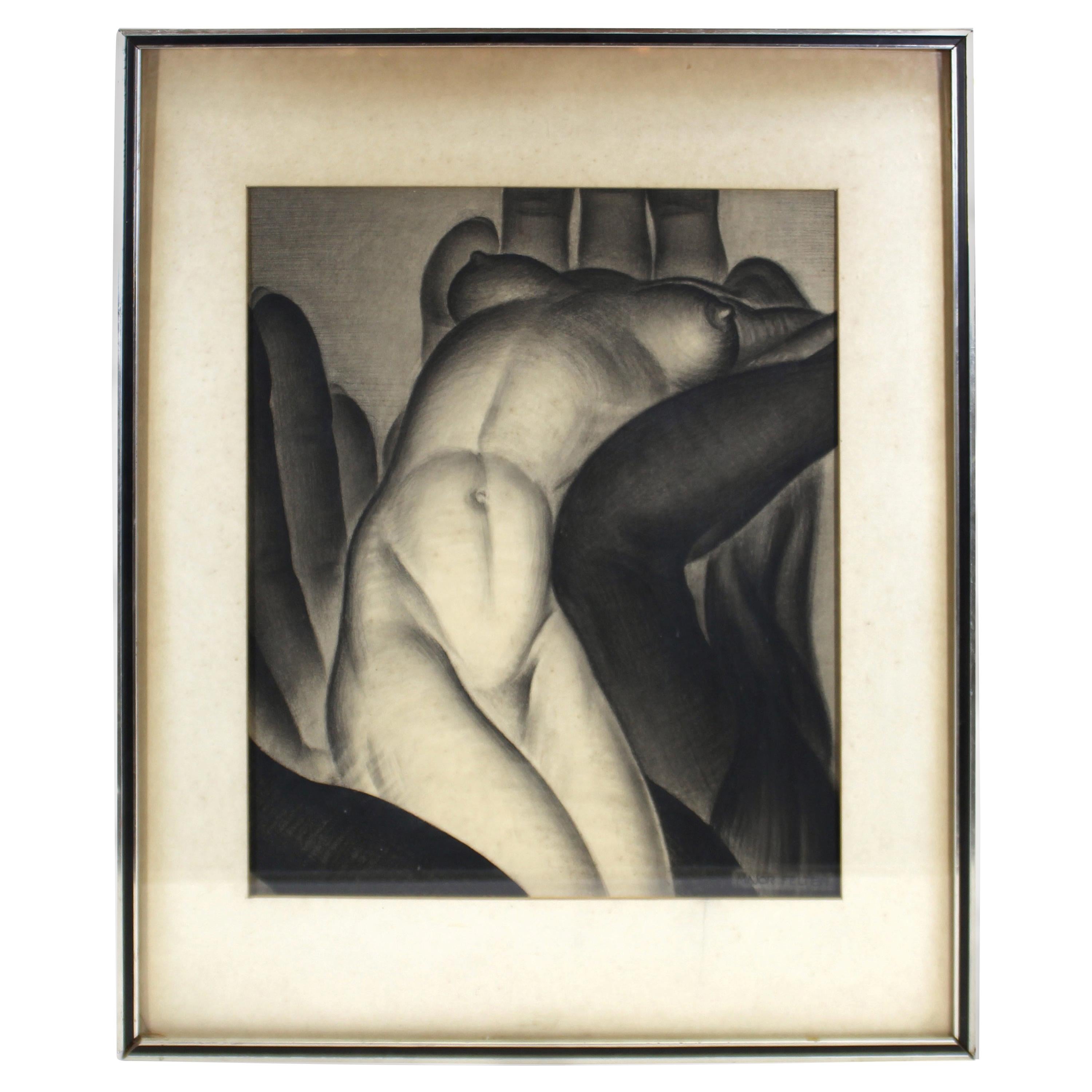 Major Felten 'Bilitis' American Art Deco Female Nude Charcoal Drawing
