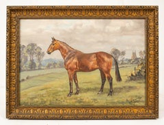 20thC British Sporting Art Pintura al Óleo Retrato de Caballo en Paisaje Rural