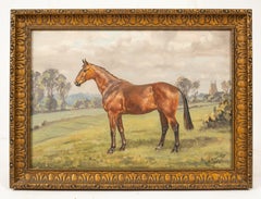 Peinture à l'huile britannique du 20e siècle représentant un portrait de cheval dans un paysage champêtre