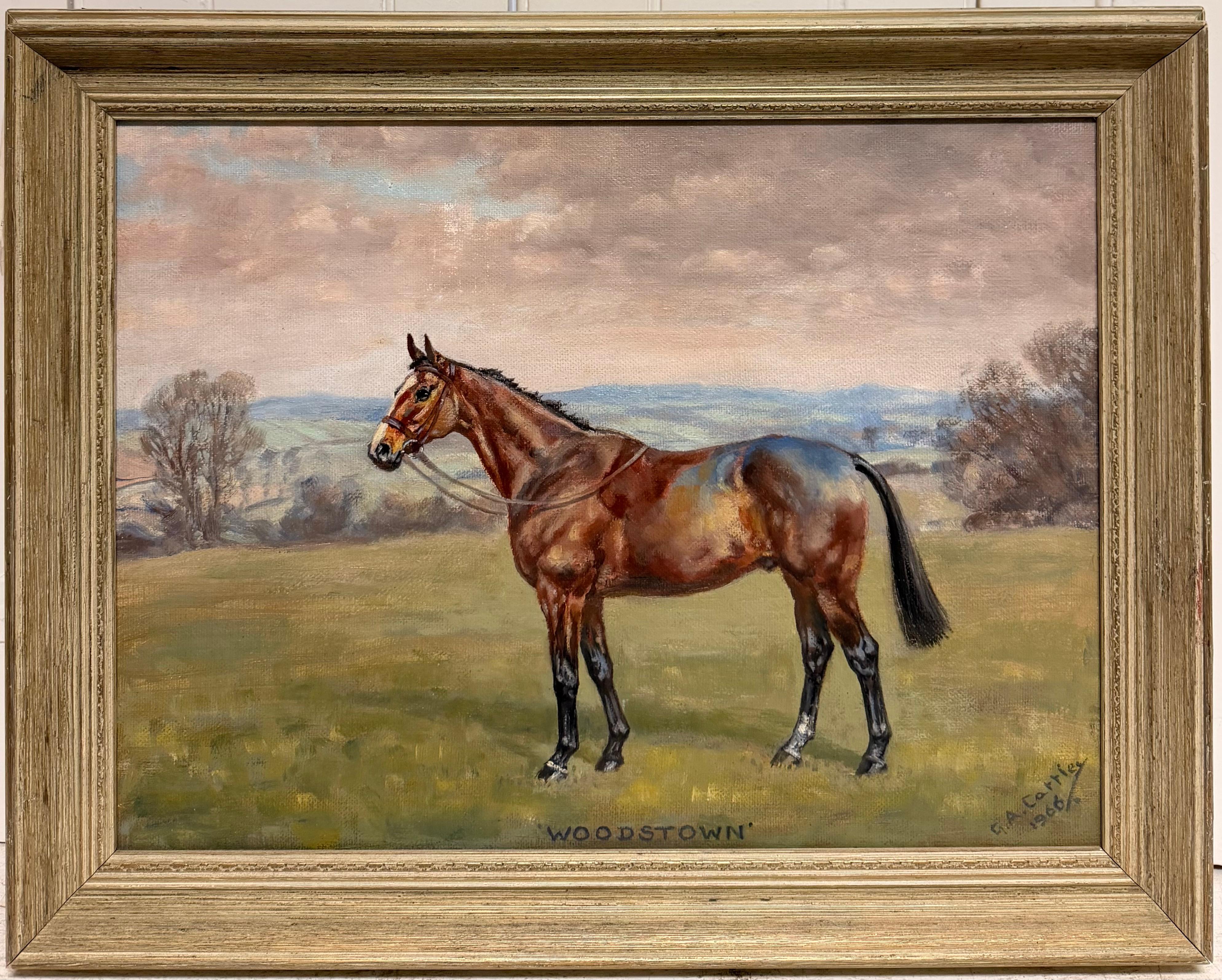 Major George A Cattley (1896-1978) Landscape Painting – Fine British Equestrian Ölgemälde Pferd stehend in der Landschaft Original signiert