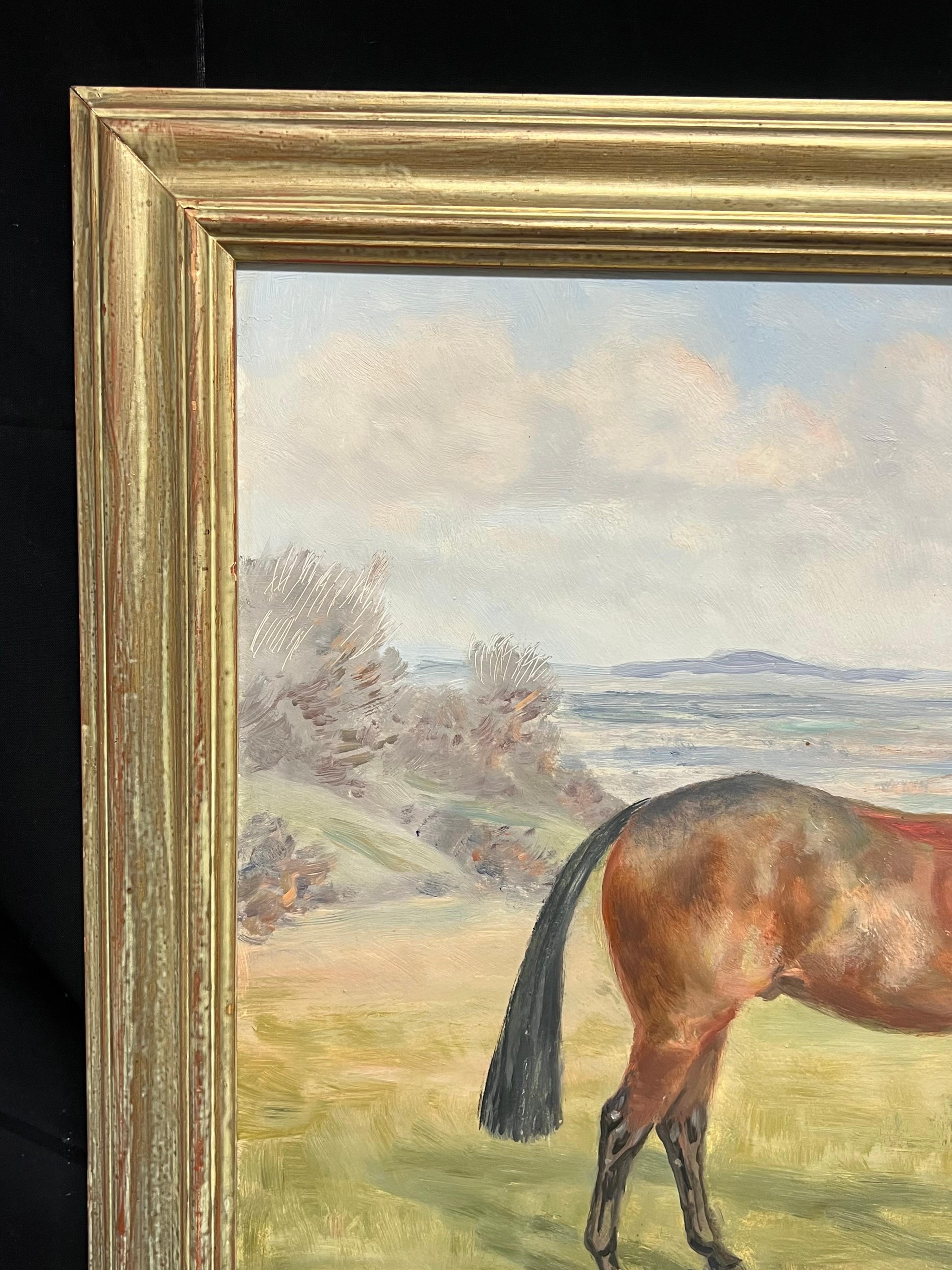 Vintage English Oil Equestrian Portrait Chestnut Horse Countryside Landscape 1