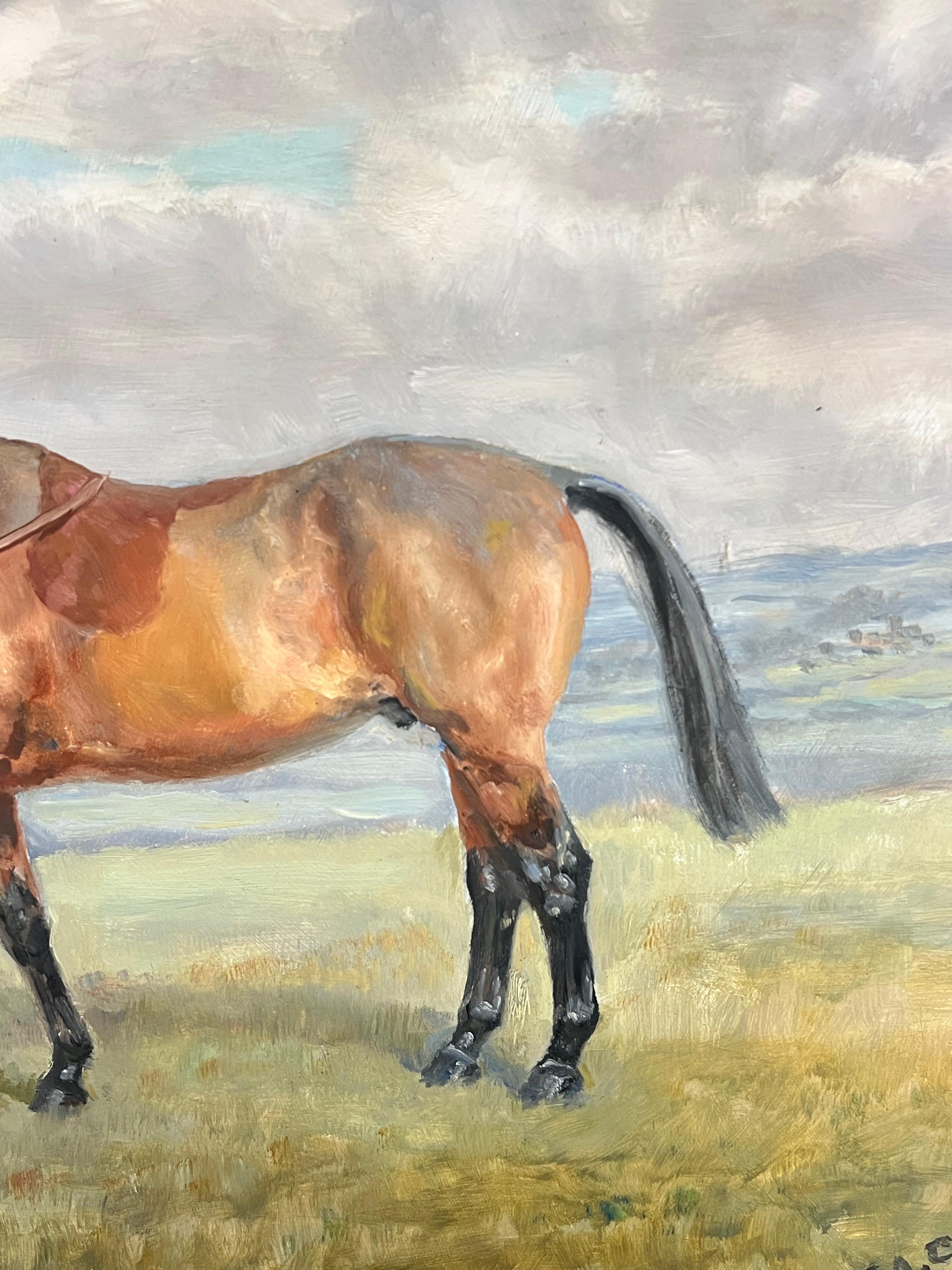 Vintage English Portrait of Horse & Terrier Dog in Countryside Oil Painting 1