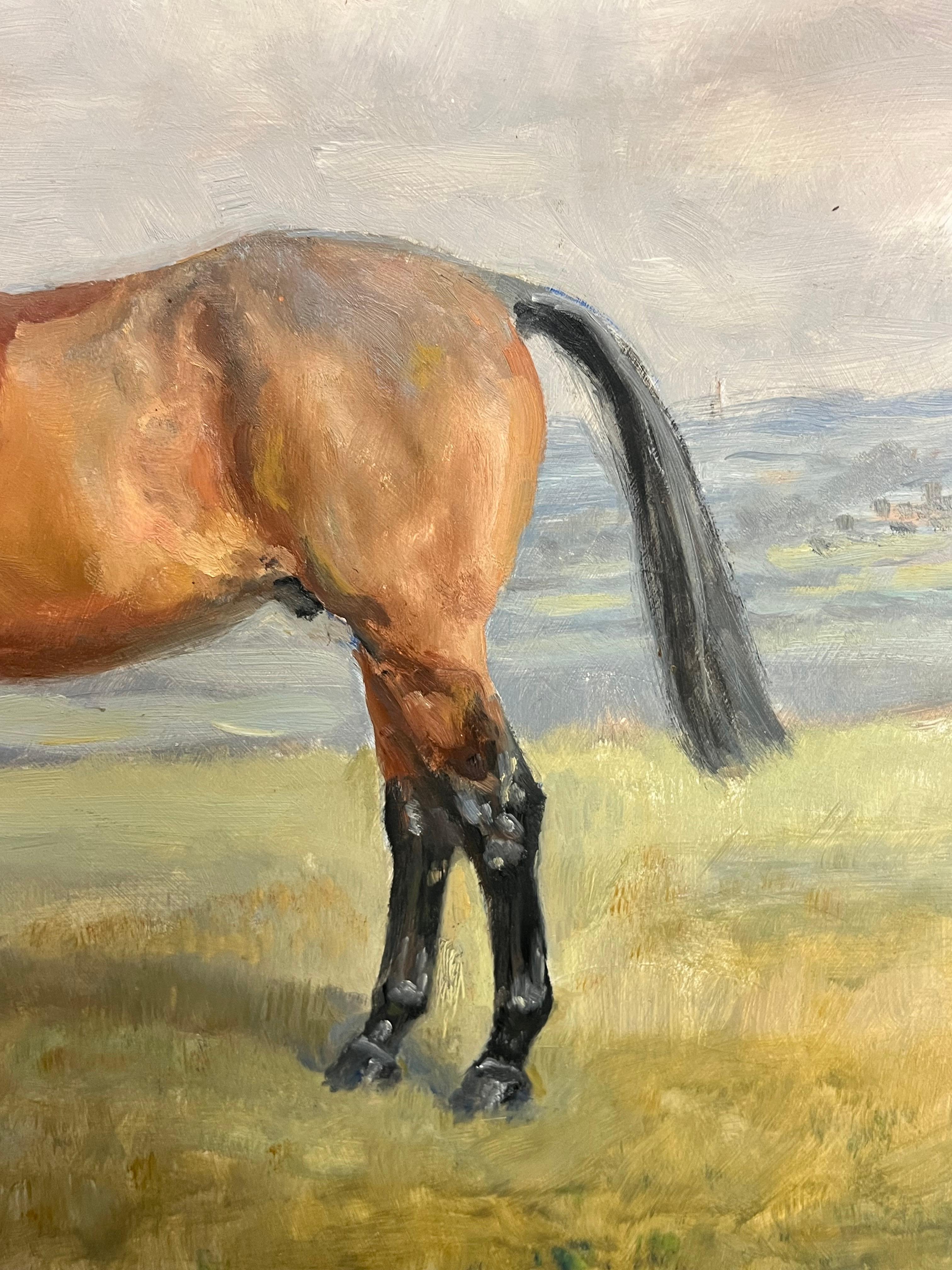 Vintage English Portrait of Horse & Terrier Dog in Countryside Oil Painting 4